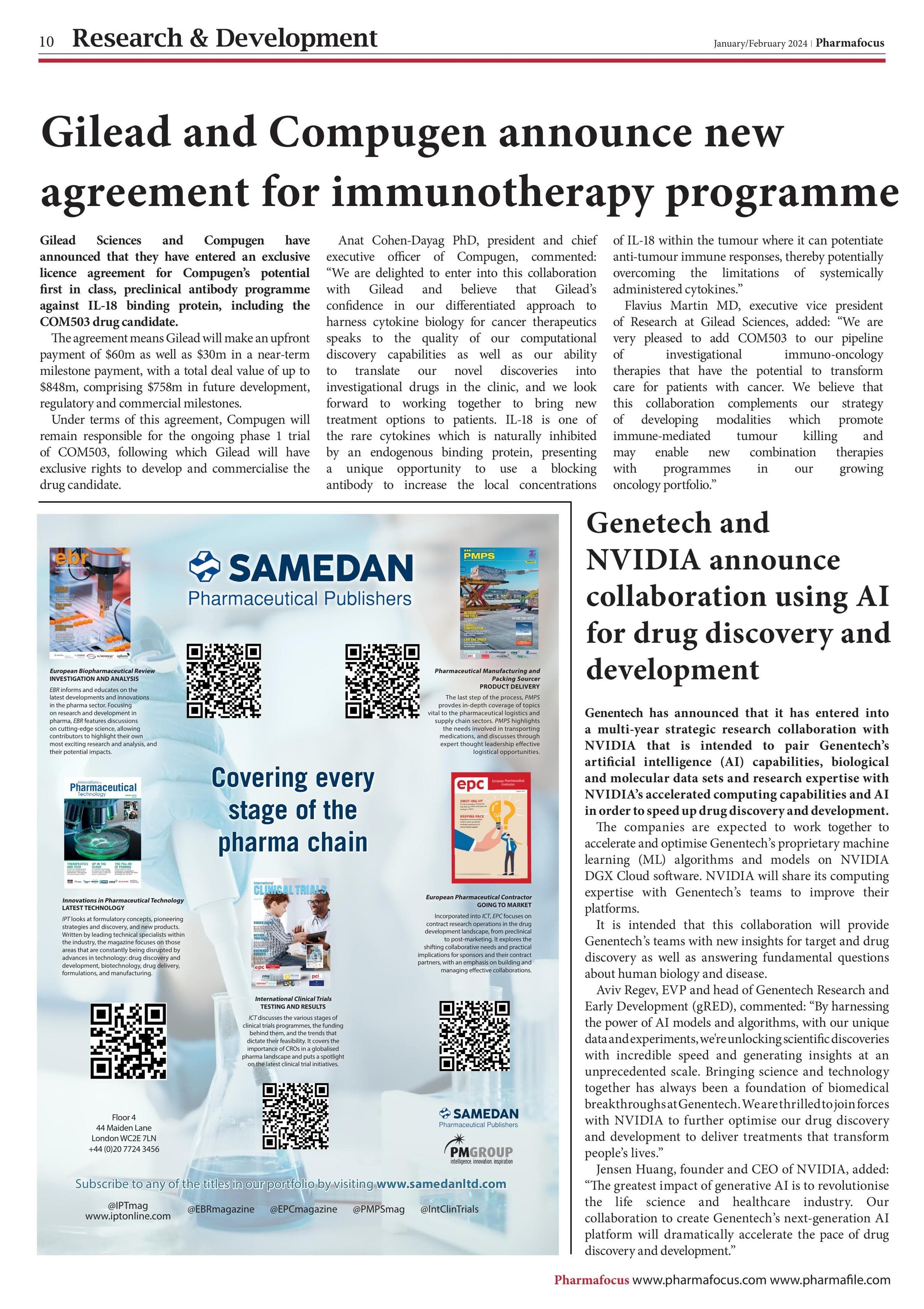 Gilead and Compugen announce new agreement for immunotherapy programme