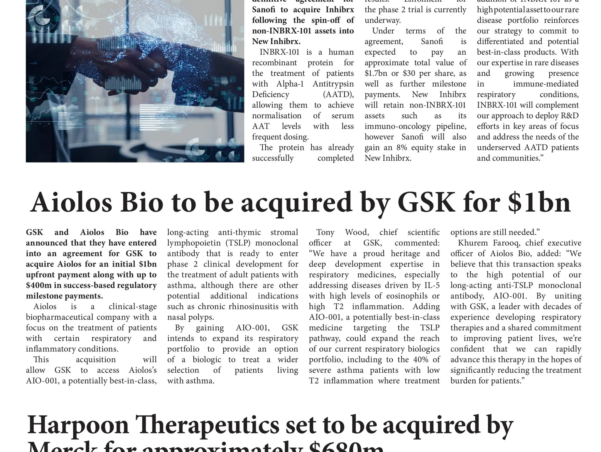 Aiolos Bio to be acquired by GSK for $1bn