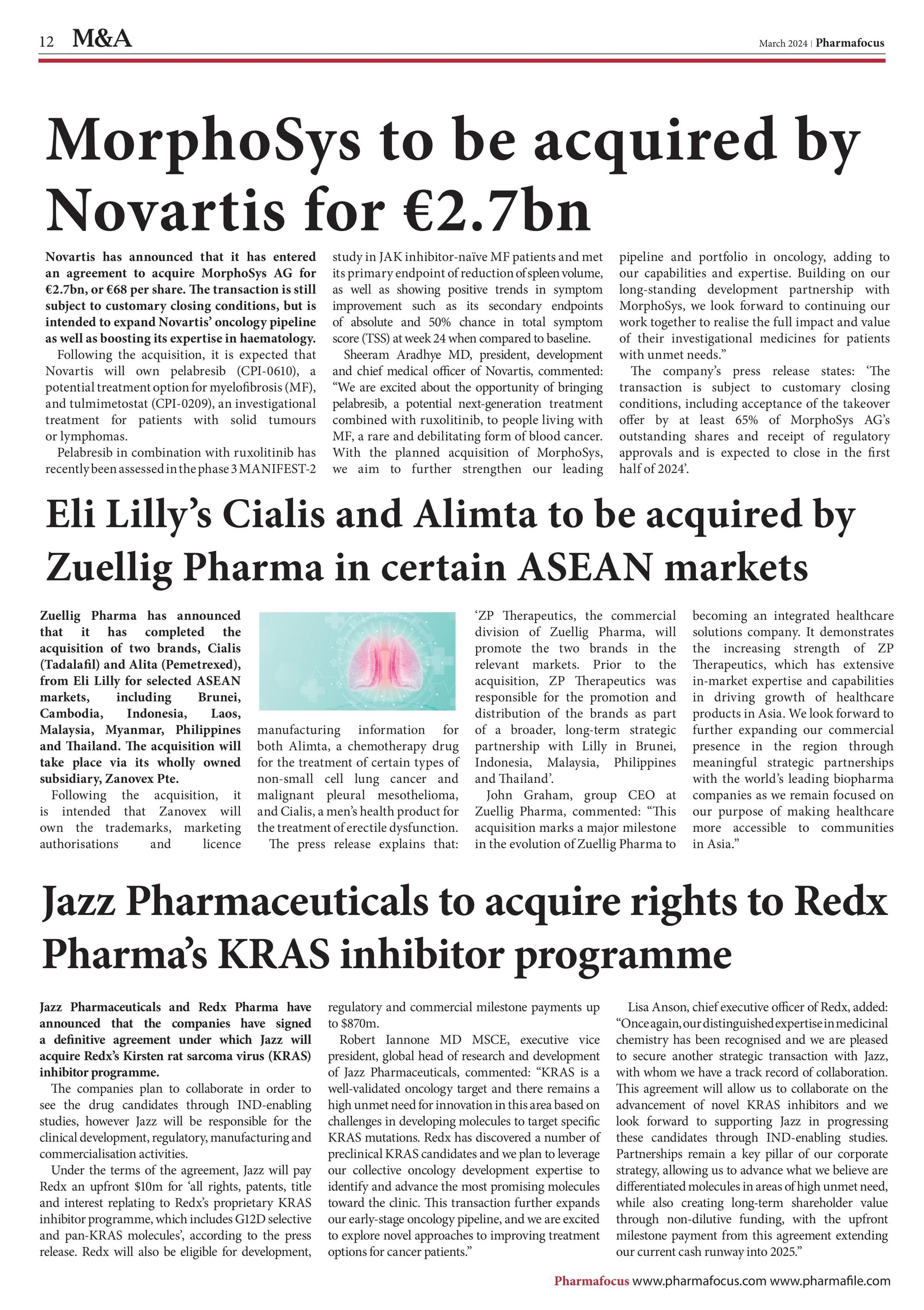 MorphoSys to be acquired by Novartis for €2.7bn