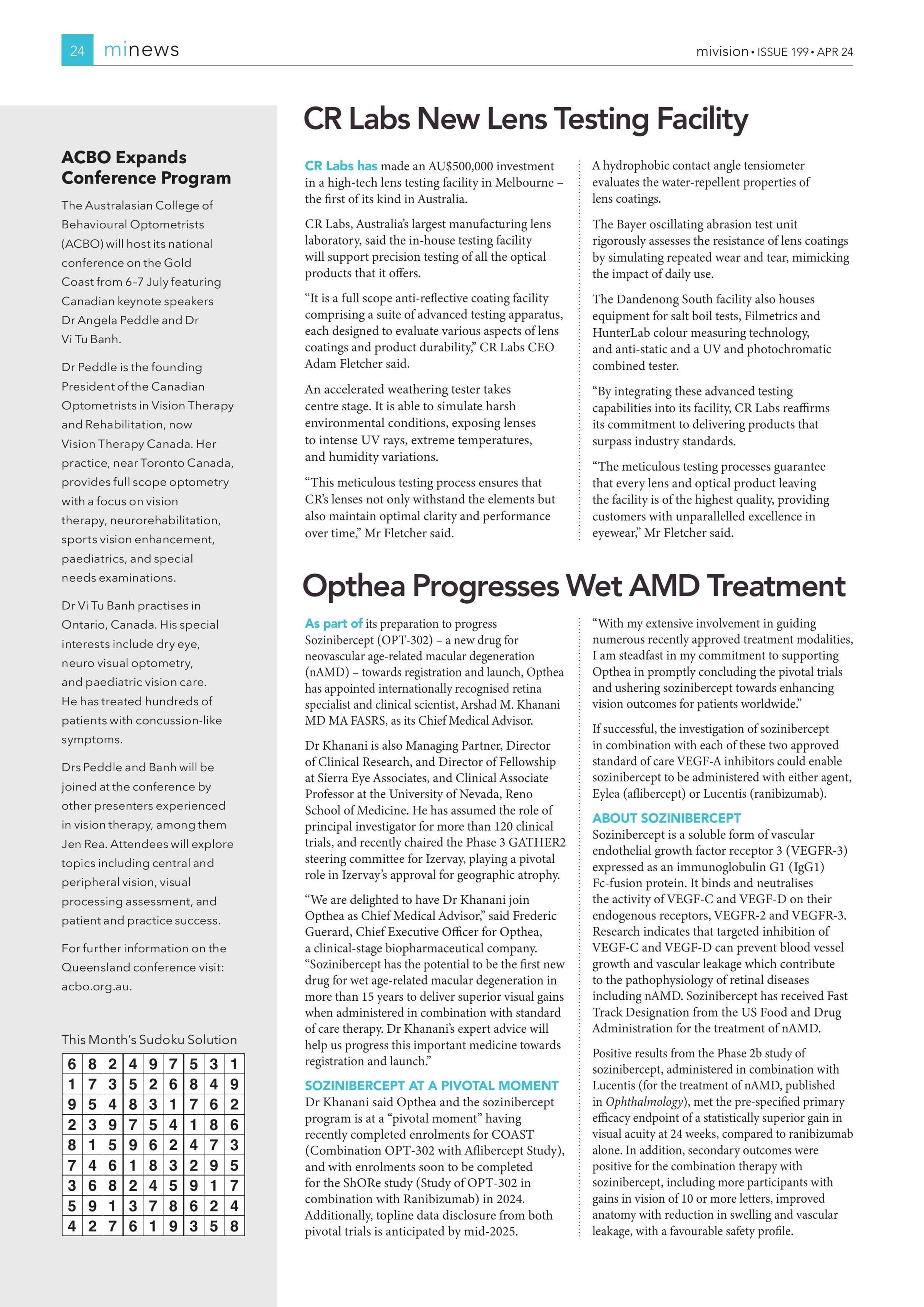 Opthea Progresses Wet AMD Treatment