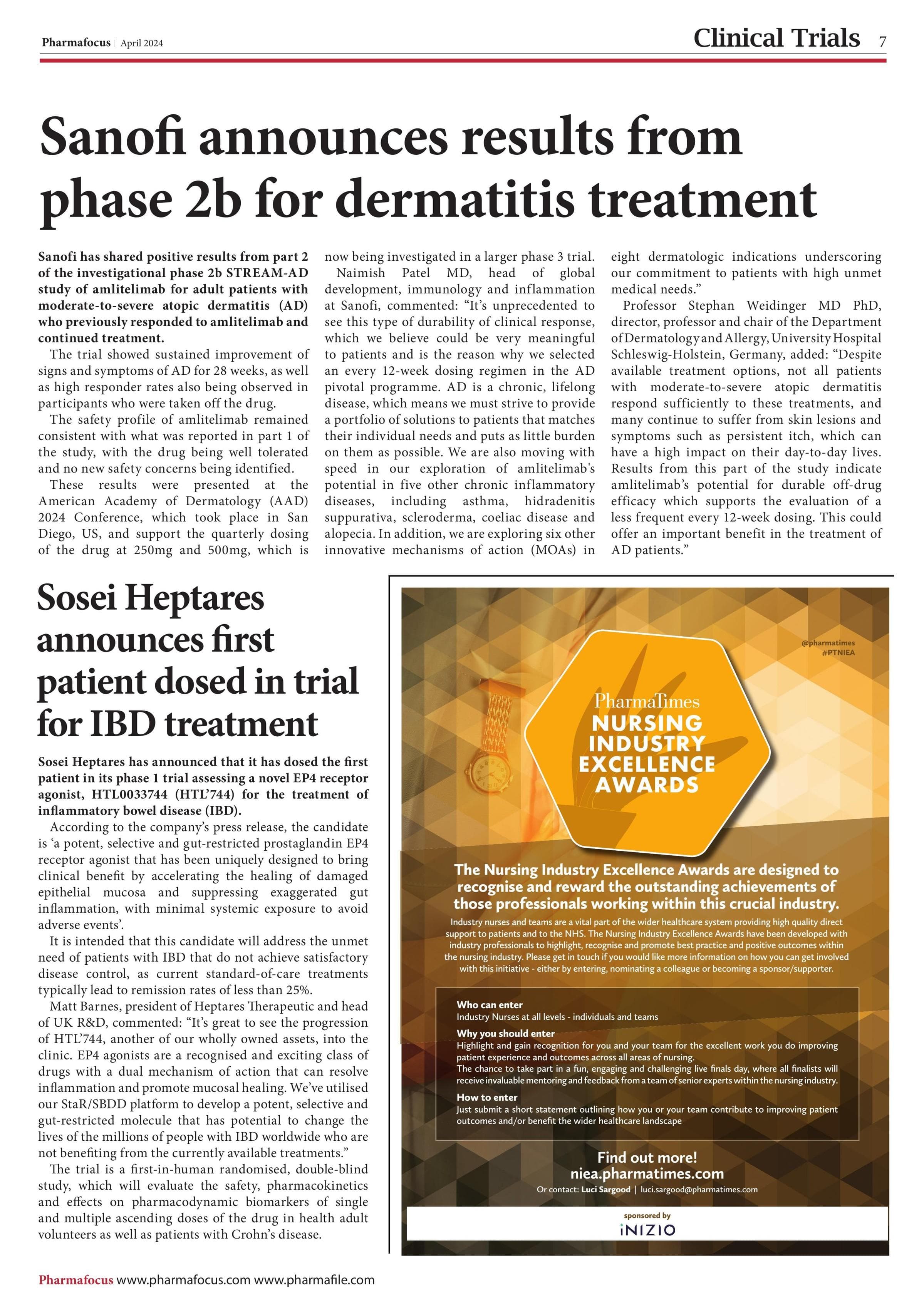 Sanofi announces results from phase 2b for dermatitis treatment