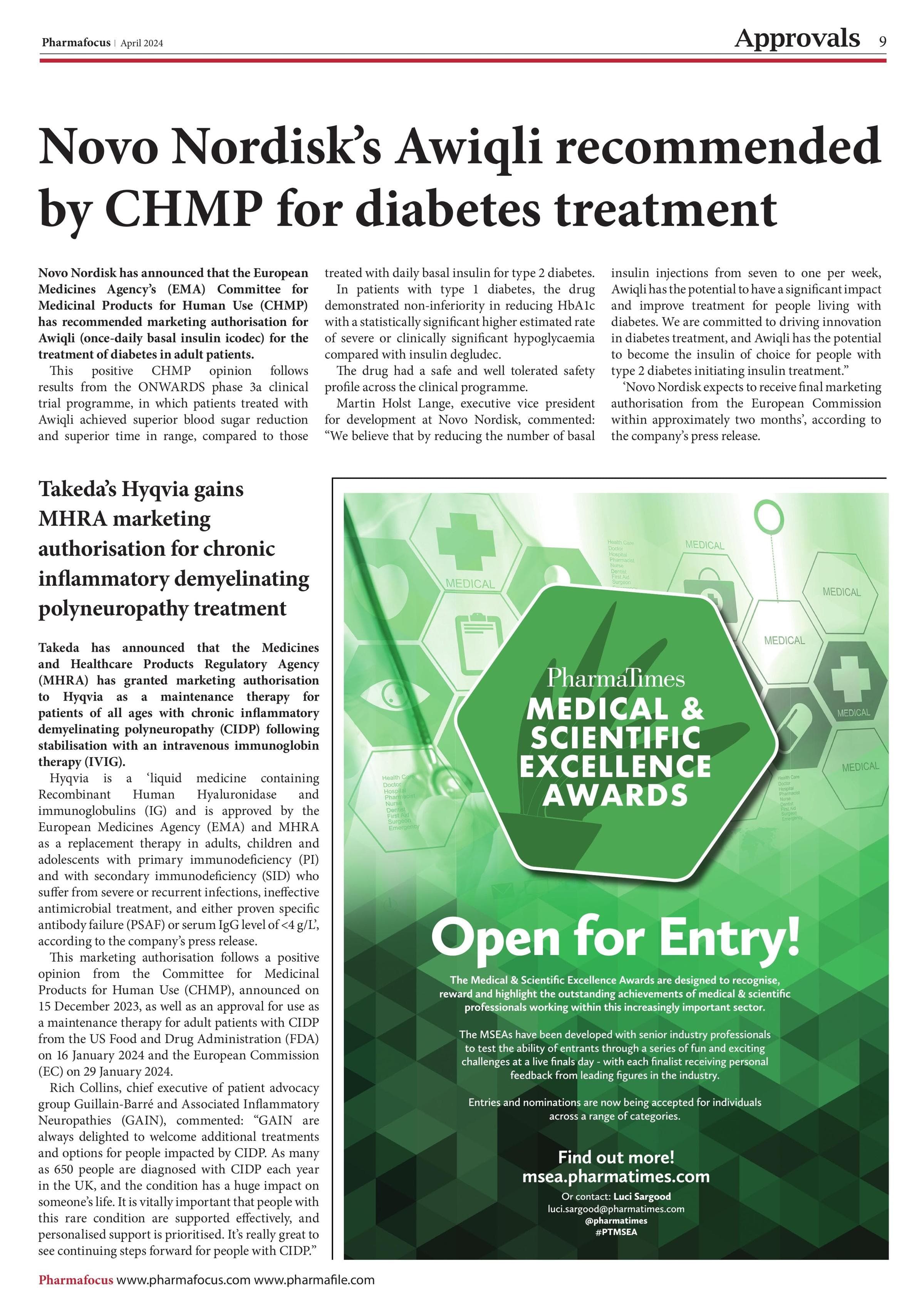 Novo Nordisk’s Awiqli recommended by CHMP for diabetes treatment