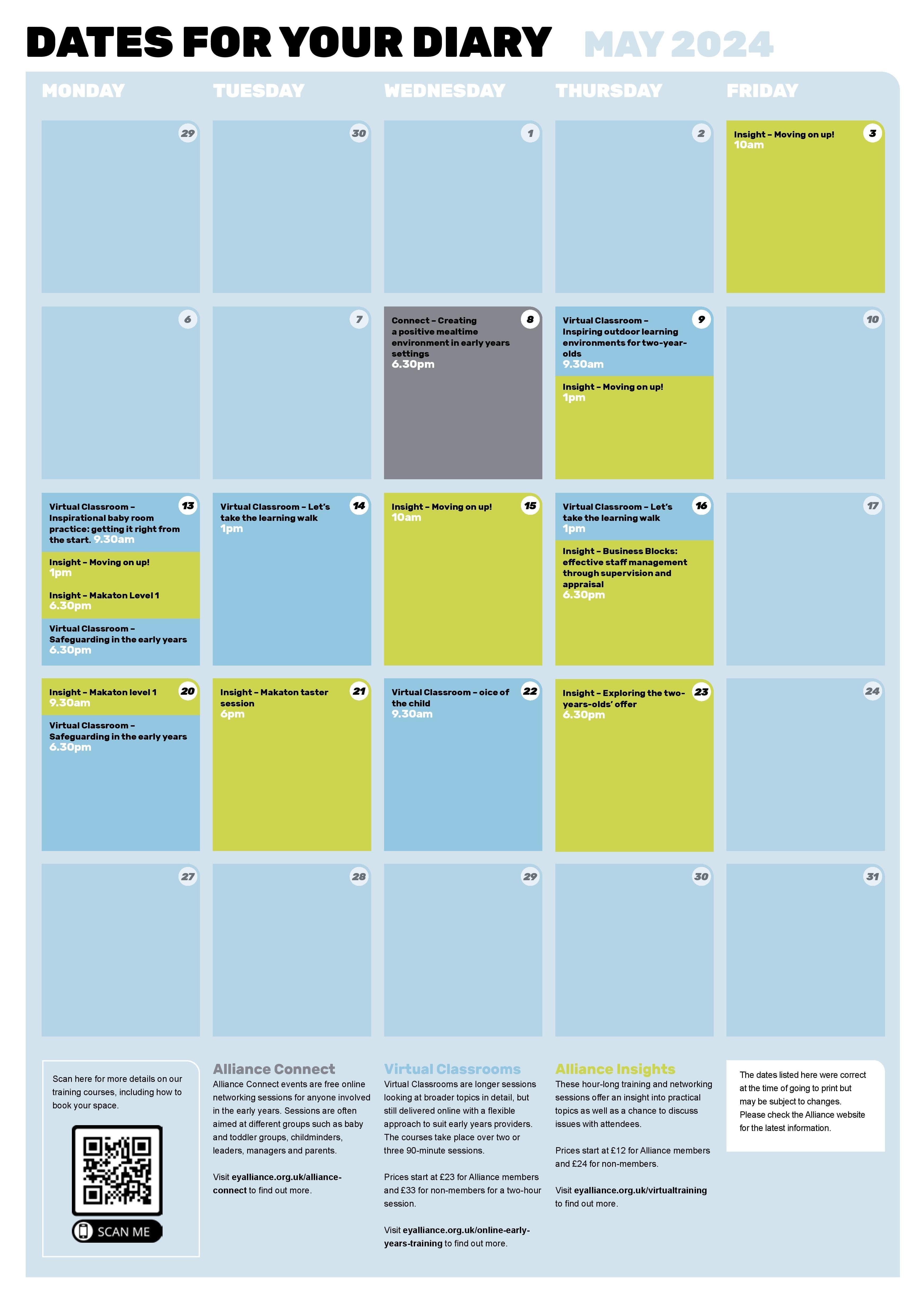 Dates for your diary: May training calendar