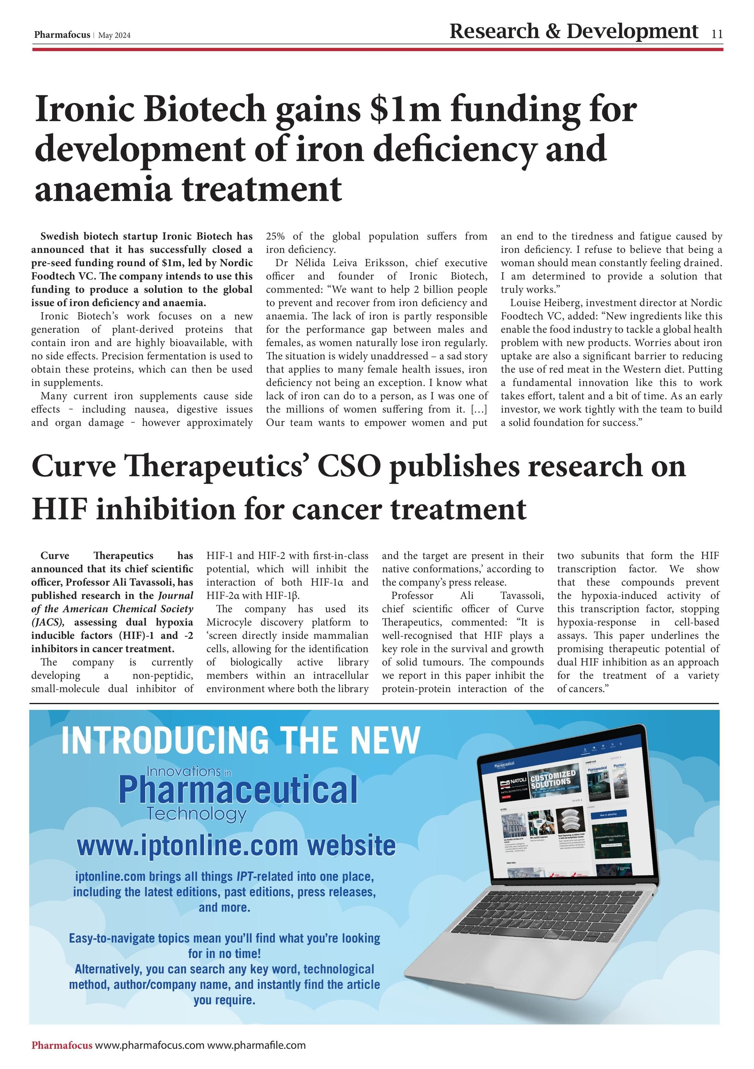 Ironic Biotech gains $1m funding for development of iron deficiency and anaemia treatment