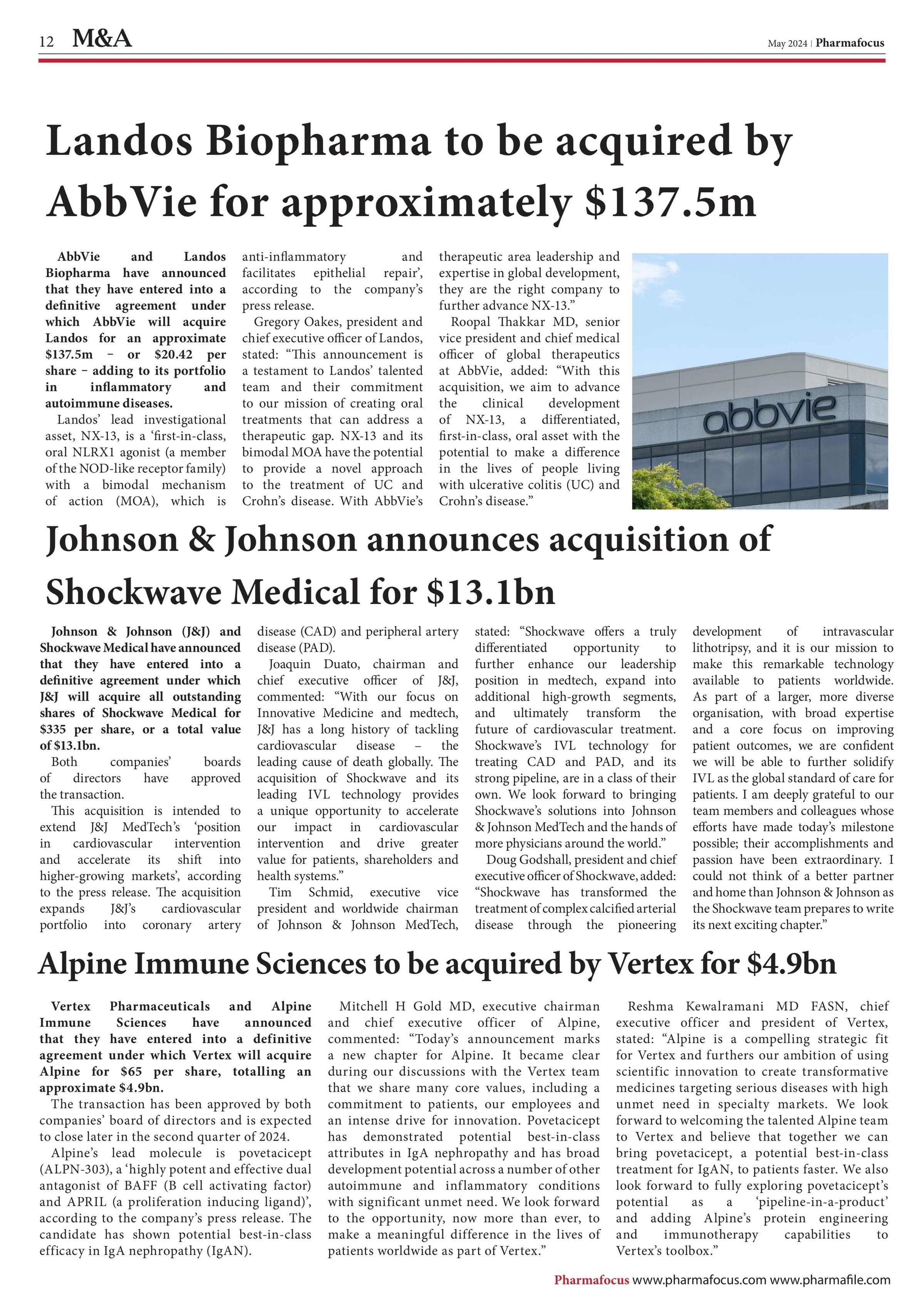 Johnson & Johnson announces acquisition of Shockwave Medical for $13.1bn