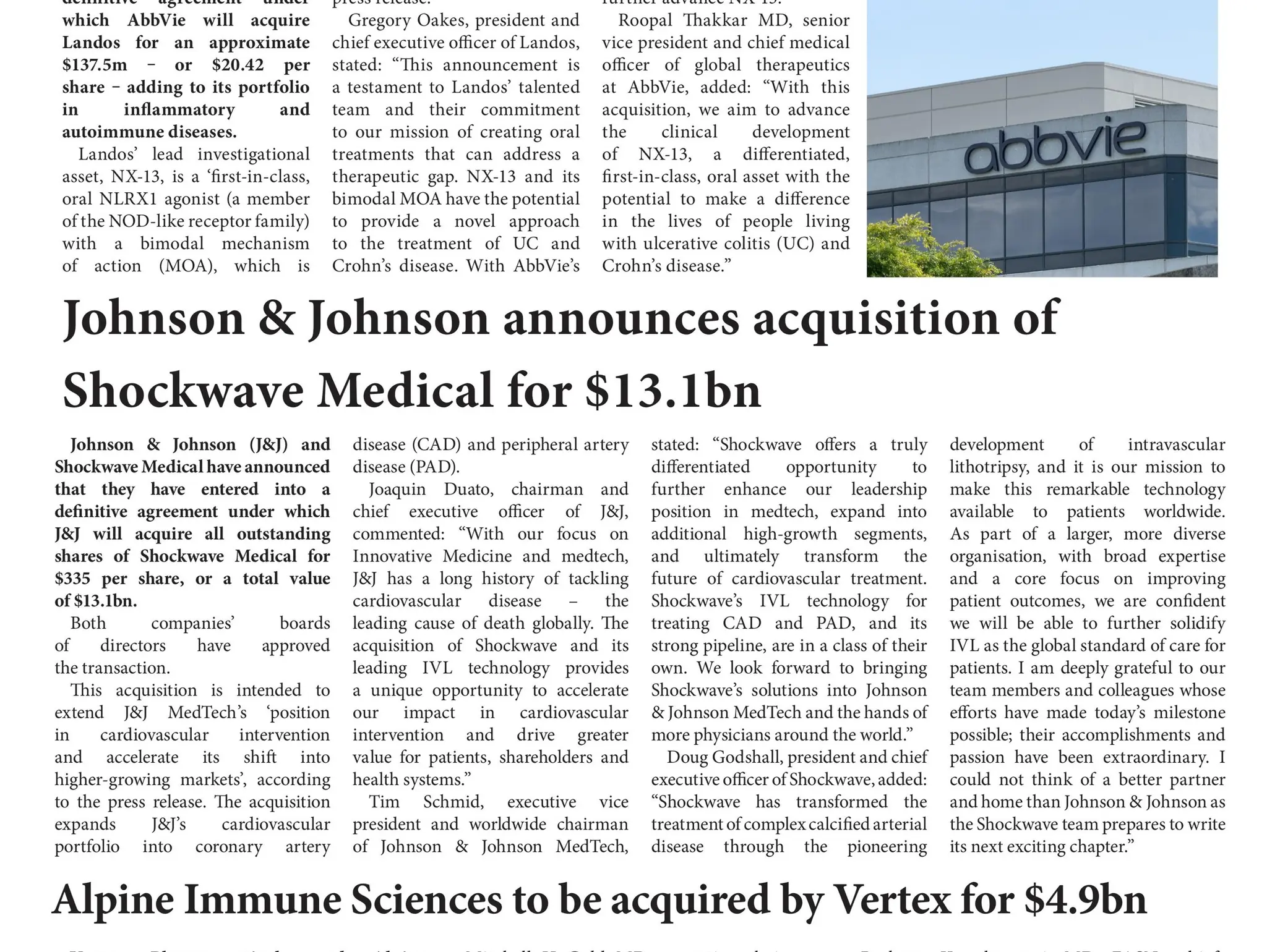 Johnson & Johnson announces acquisition of Shockwave Medical for $13.1bn