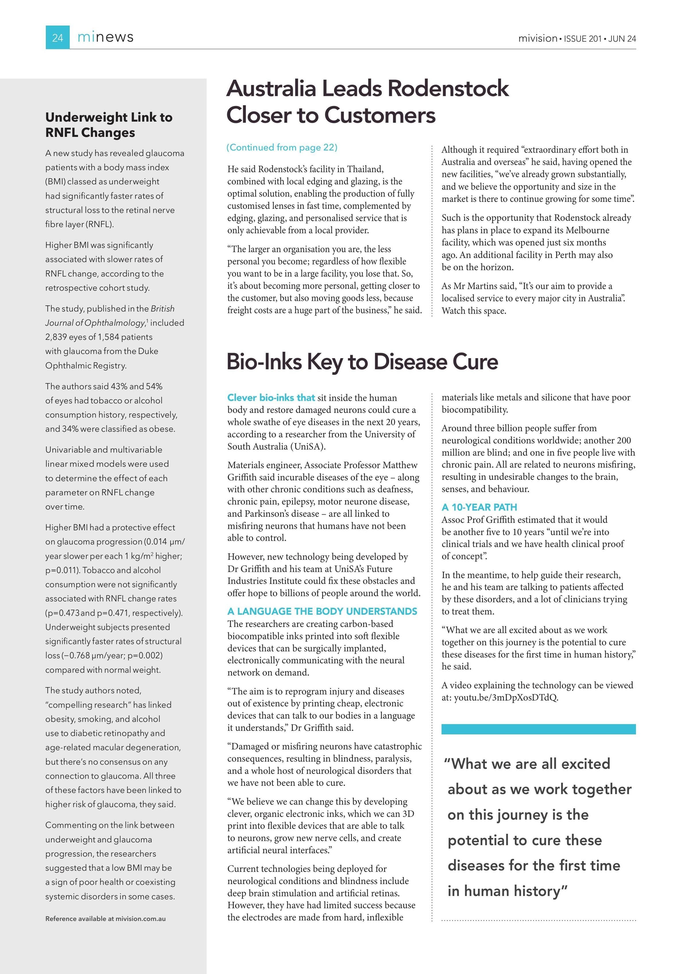 Underweight Link to RNFL Changes