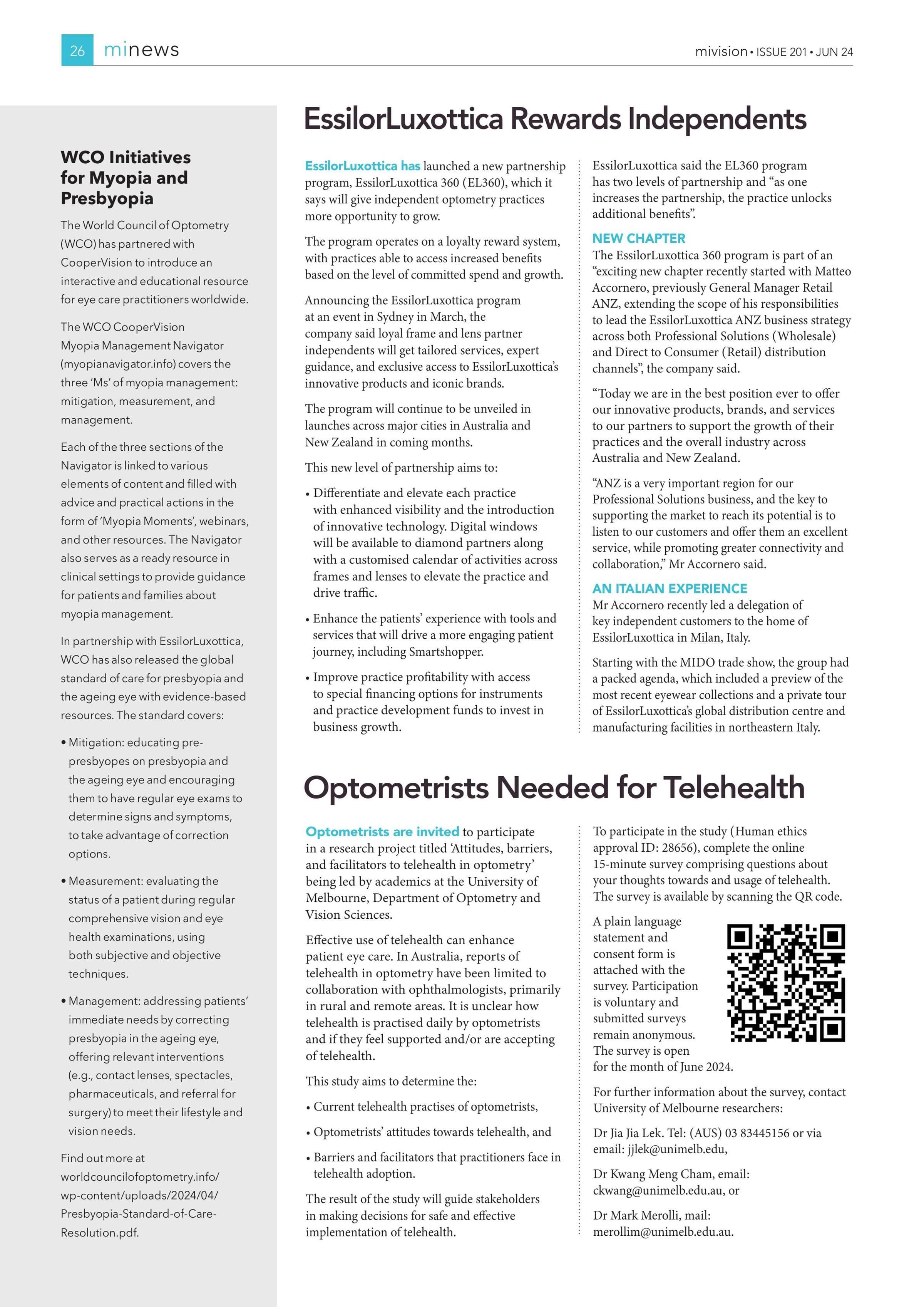 WCO Initiatives for Myopia and Presbyopia