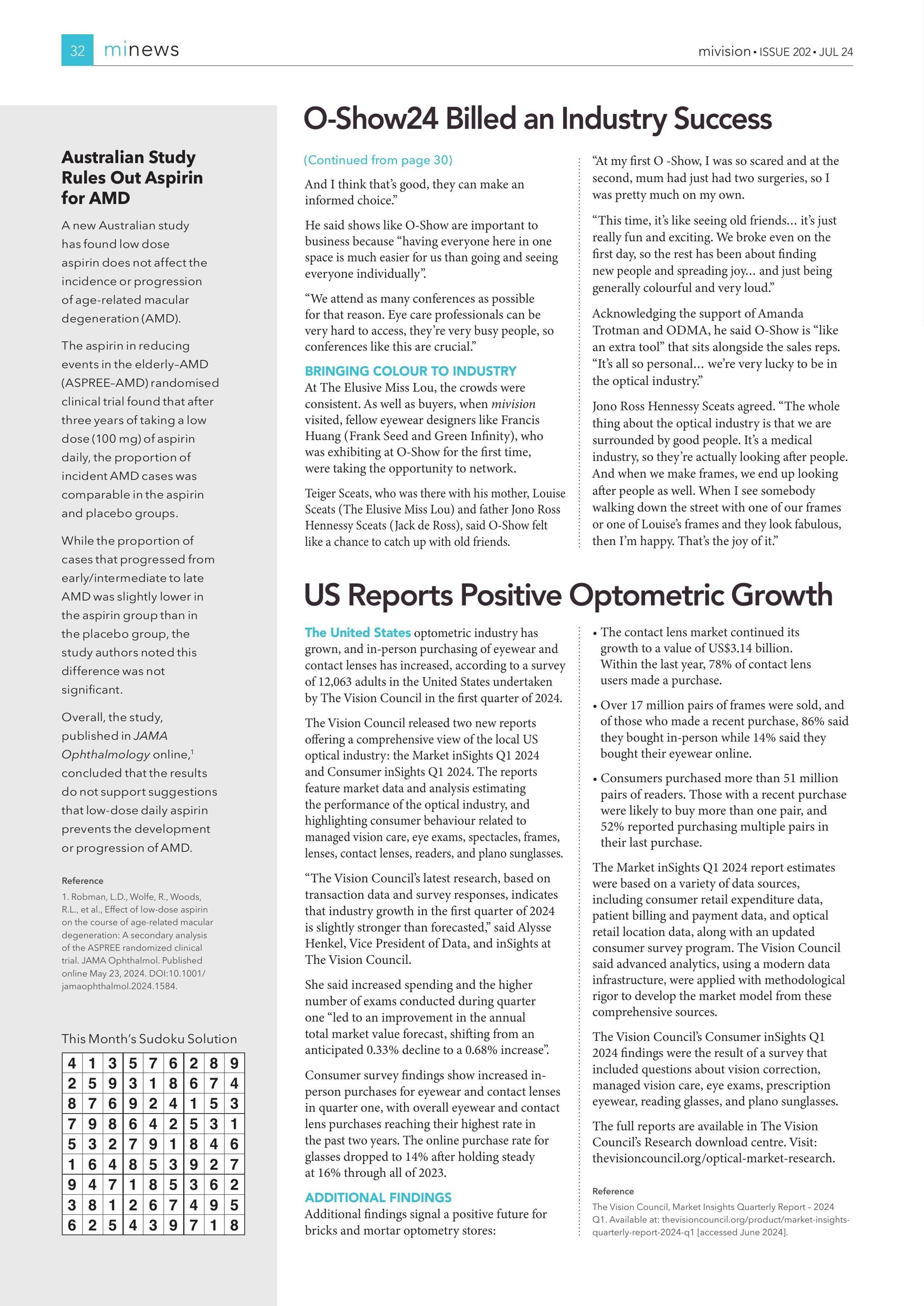 US Reports Positive Optometric Growth