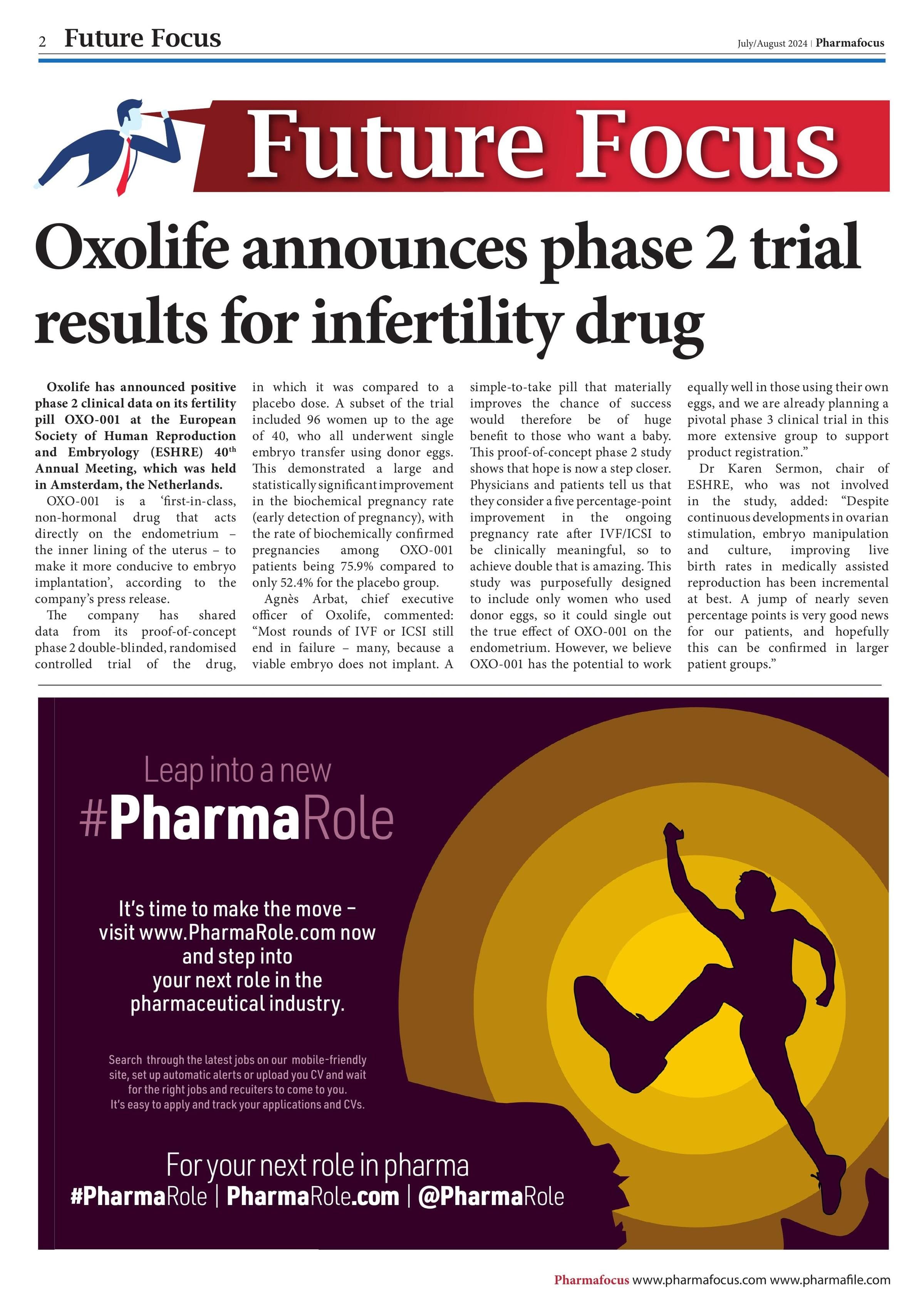 Oxolife announces phase 2 trial results for infertility drug