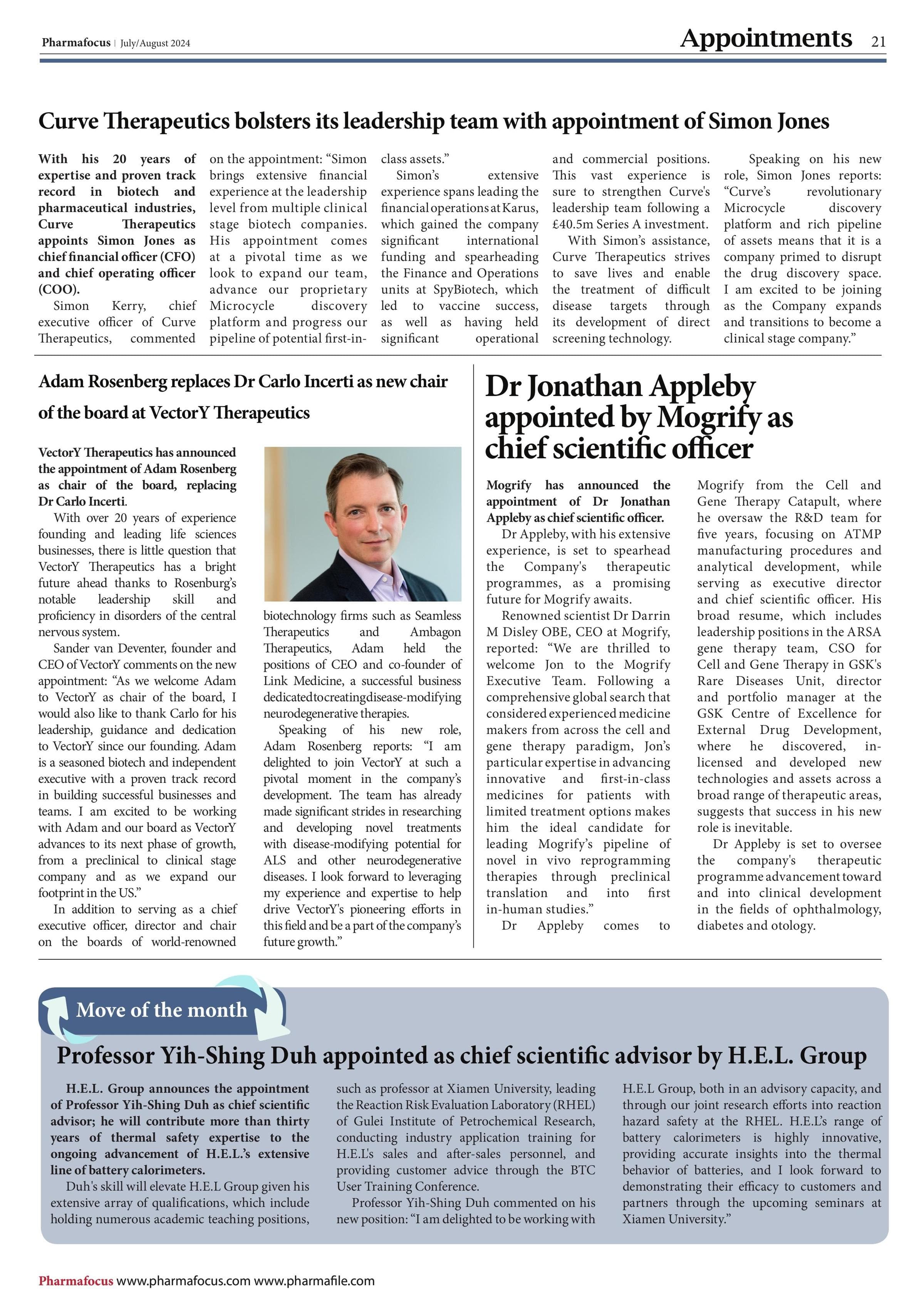 Curve Therapeutics bolsters its leadership team with appointment of Simon Jones