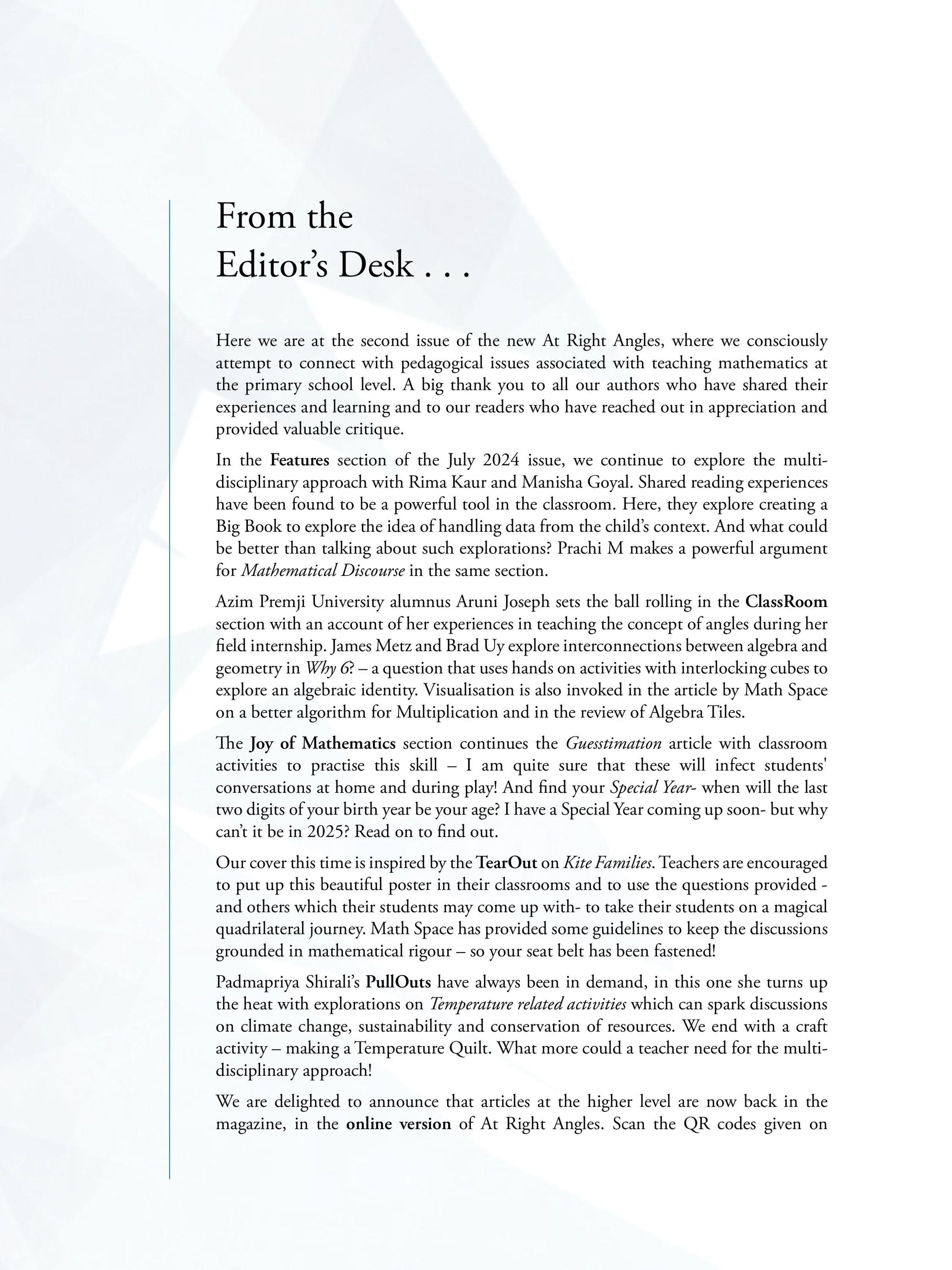 From the Editor’s Desk . . .