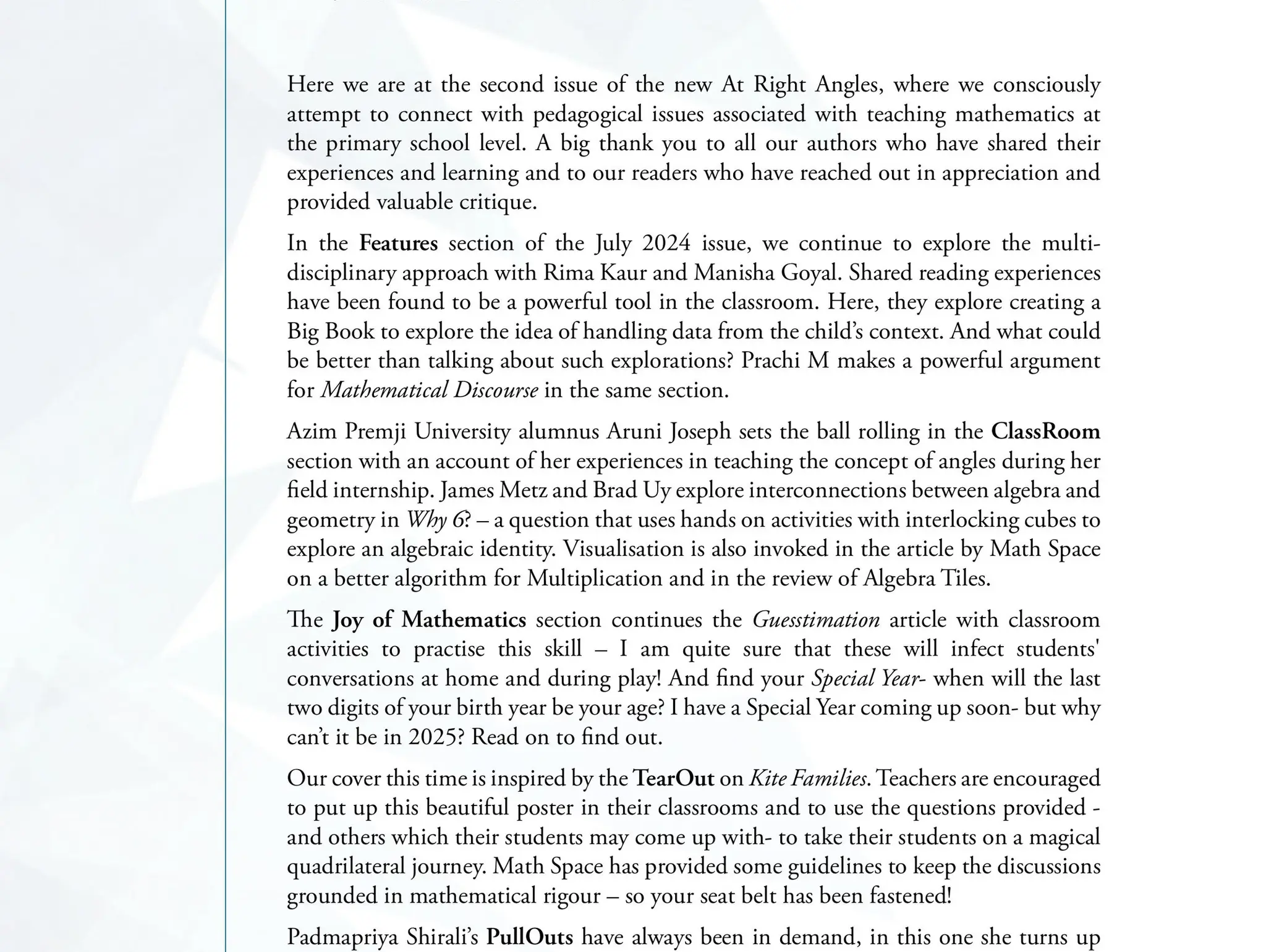 From the Editor’s Desk . . .