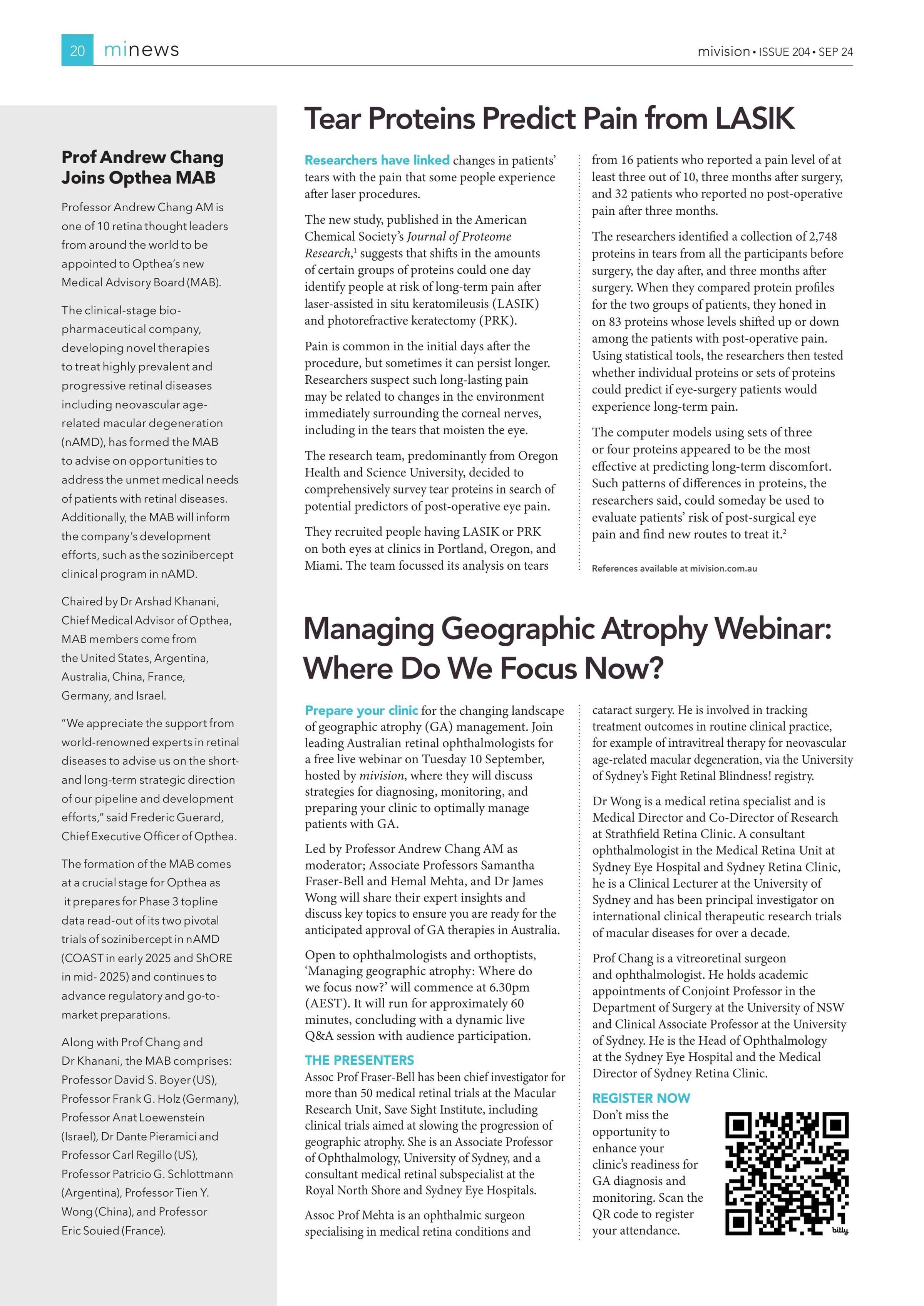 Prof Andrew Chang Joins Opthea MAB