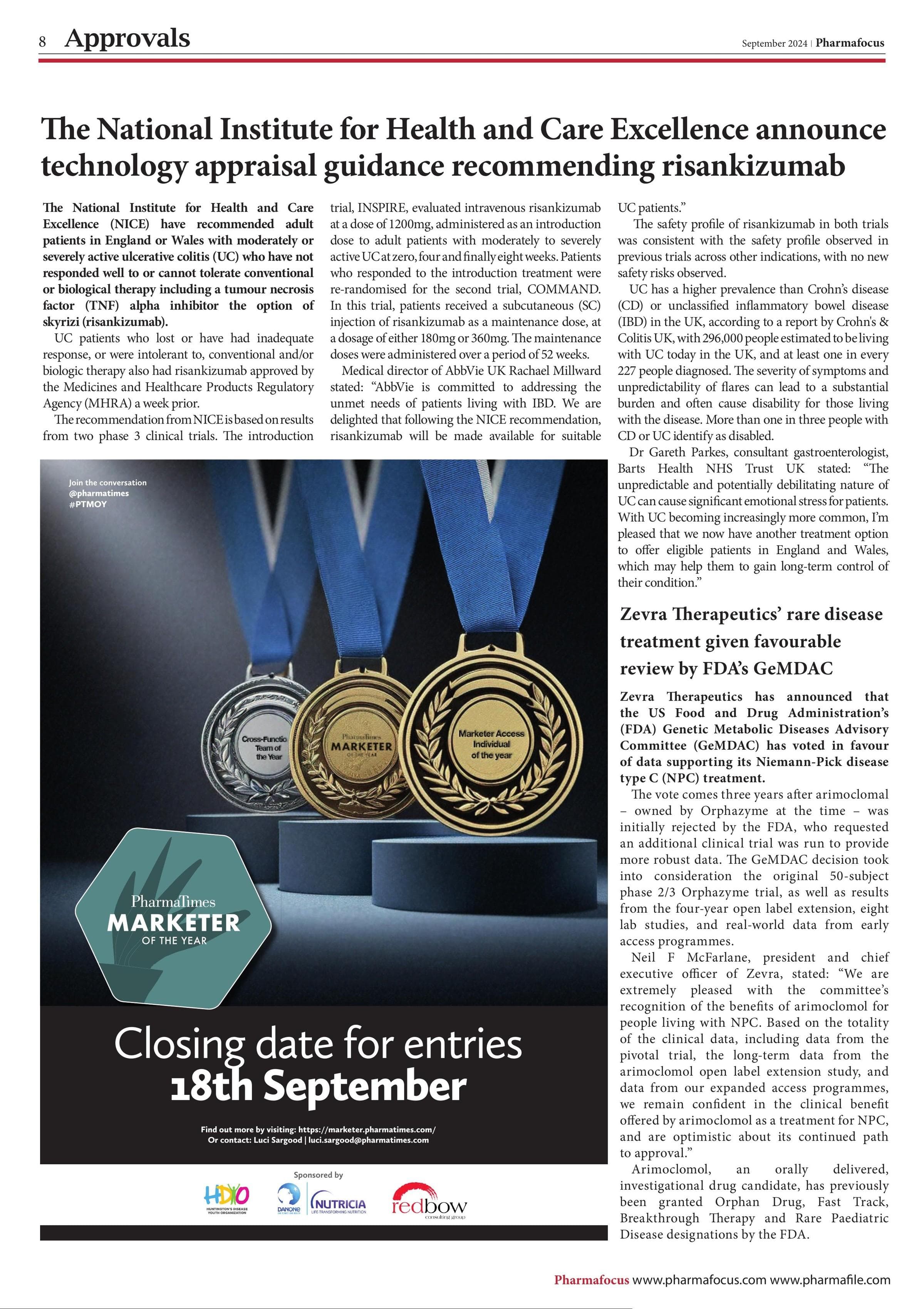 The National Institute for Health and Care Excellence announce technology appraisal guidance