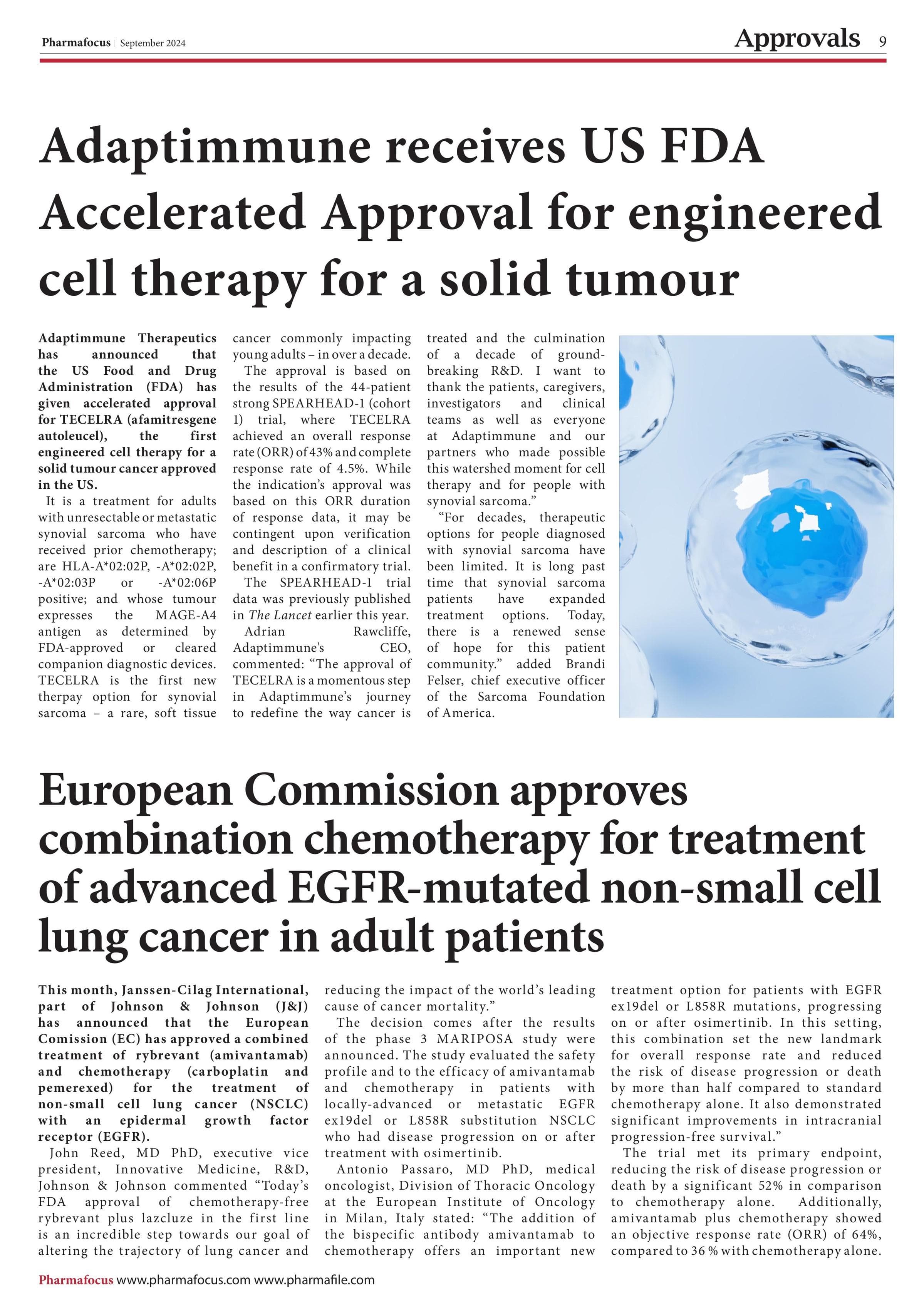 European Commission approves combination chemotherapy for treatment of advanced EGFR-mutated