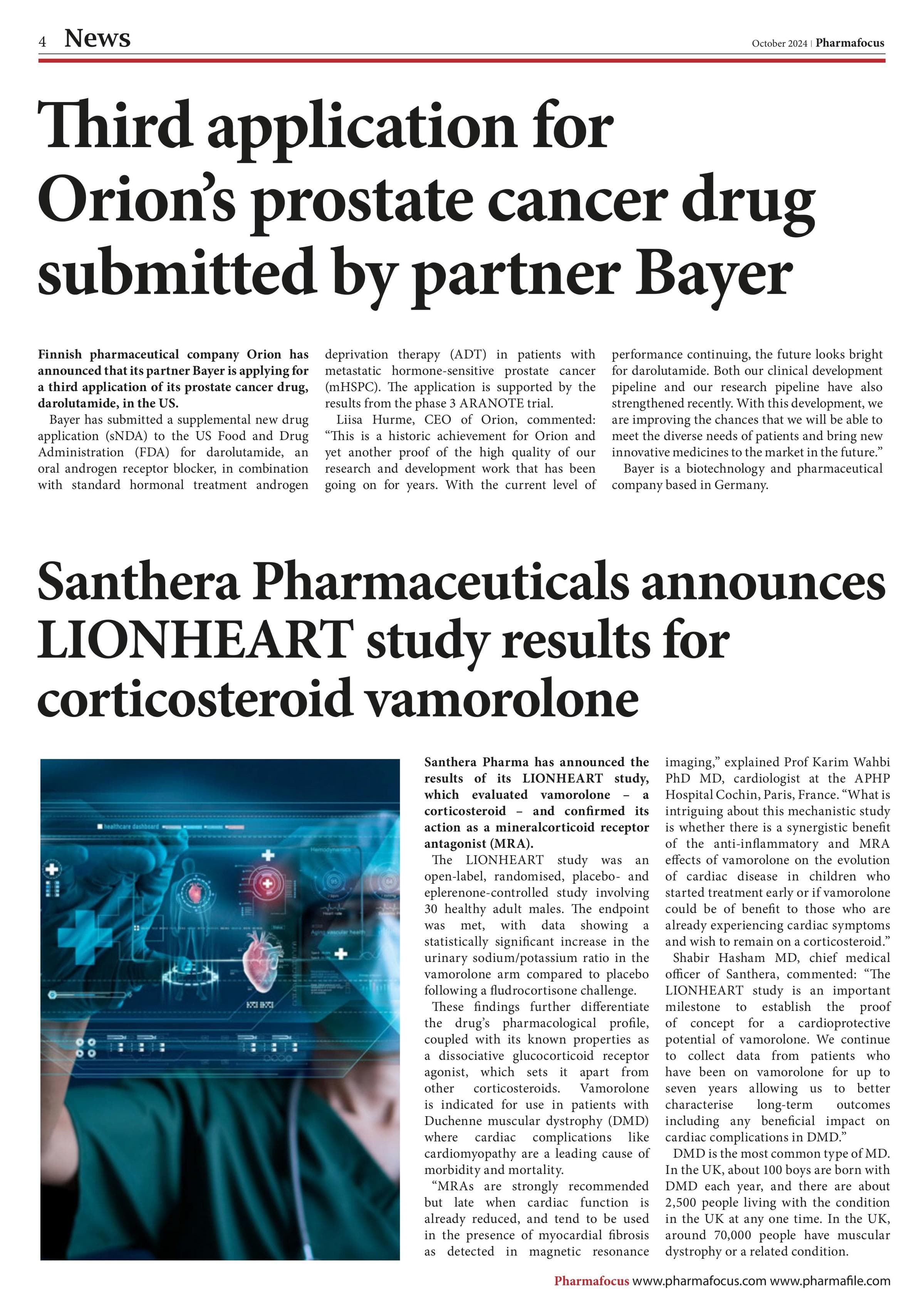 Third application for Orion’s prostate cancer drug submitted by partner Bayer