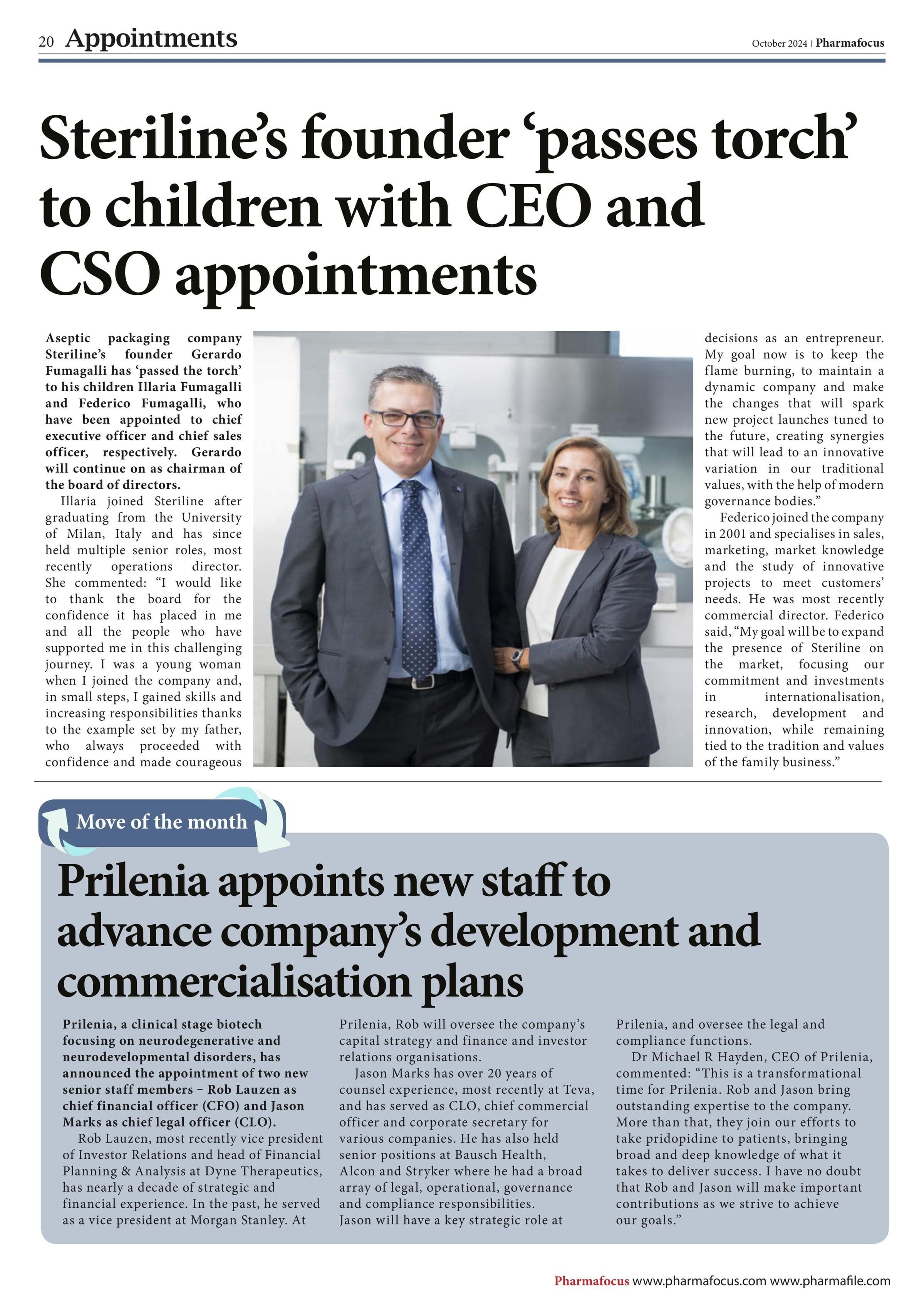 Prilenia appoints new staff to advance company’s development plans