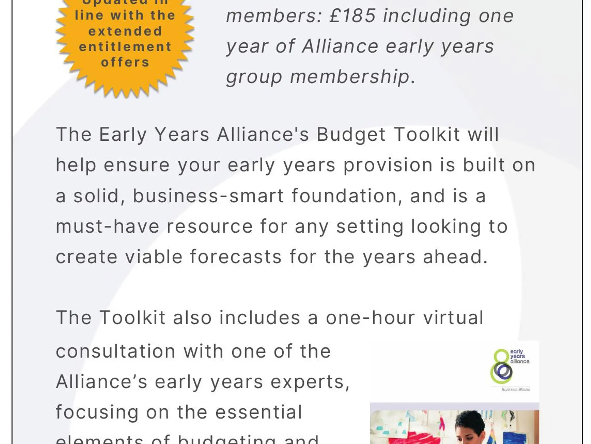 Advert: Early Years Alliance budget toolkit