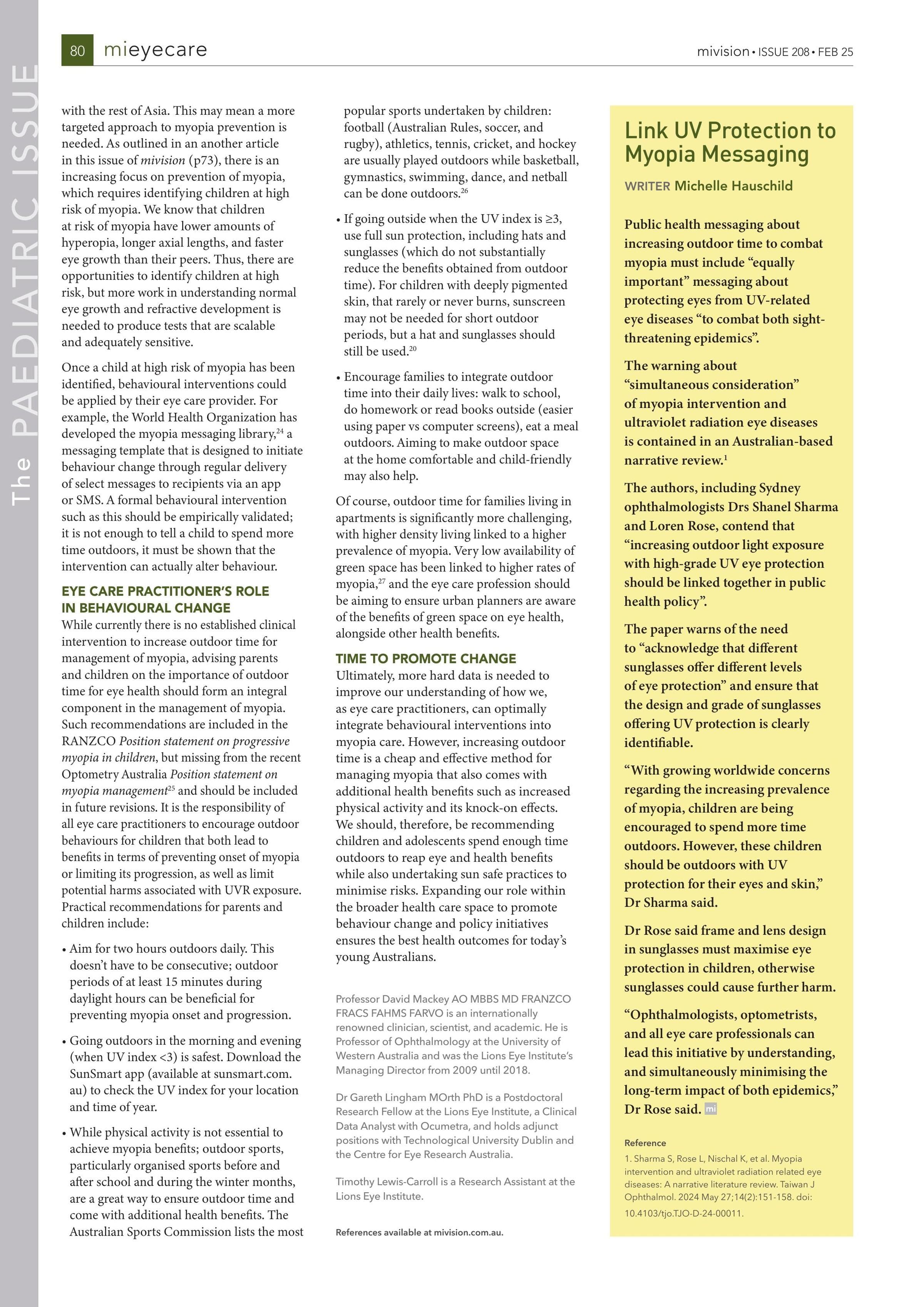 Link UV Protection to Myopia Messaging