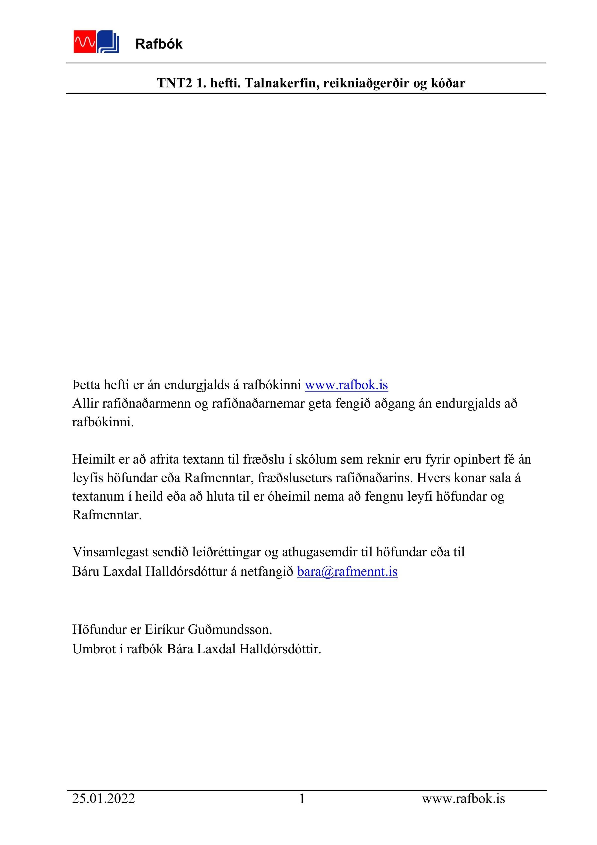 TNT2 1. hefti. Talnakerfin, reikniaðgerðir og kóðar