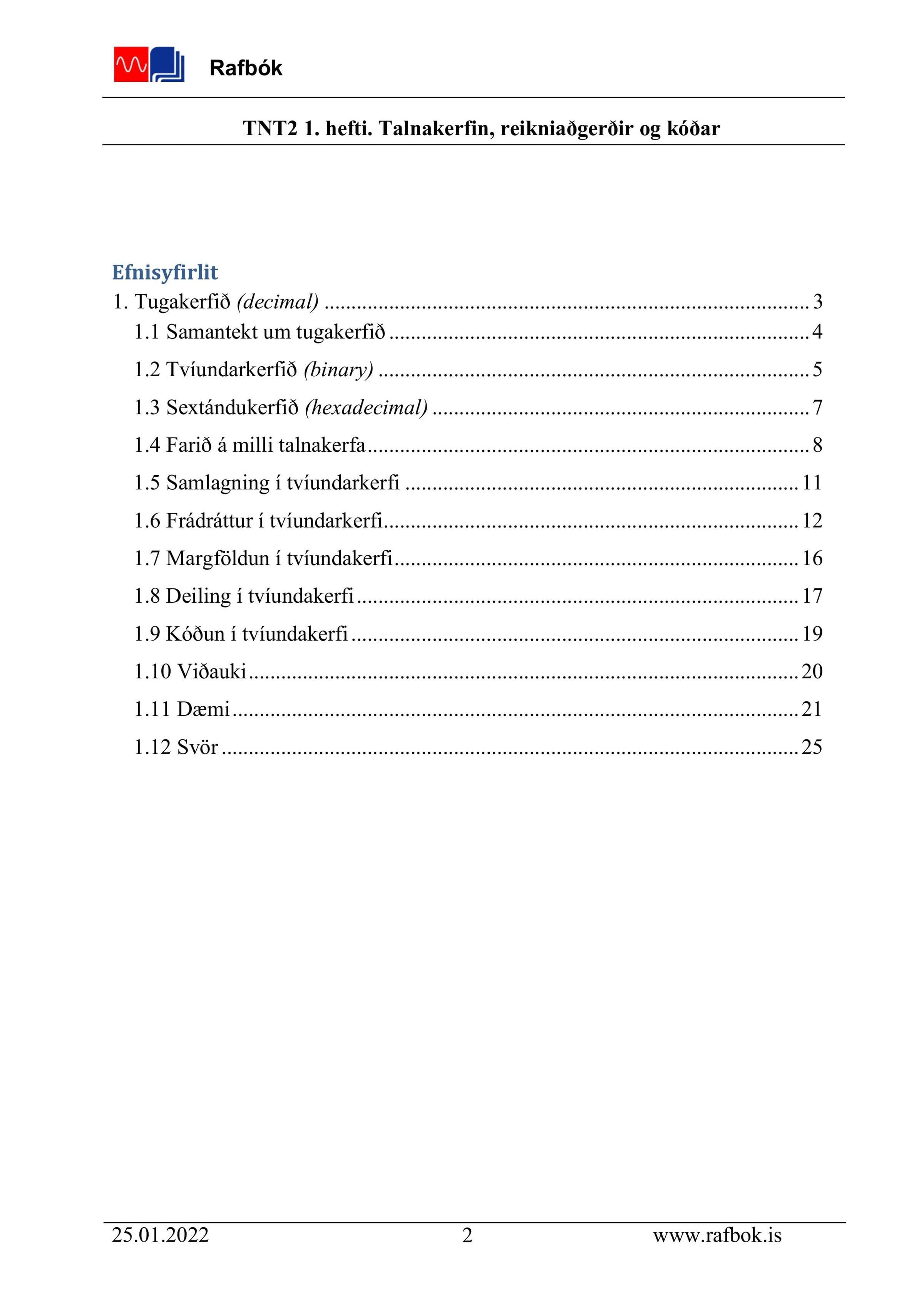 TNT2 1. hefti. Talnakerfin, reikniaðgerðir og kóðar