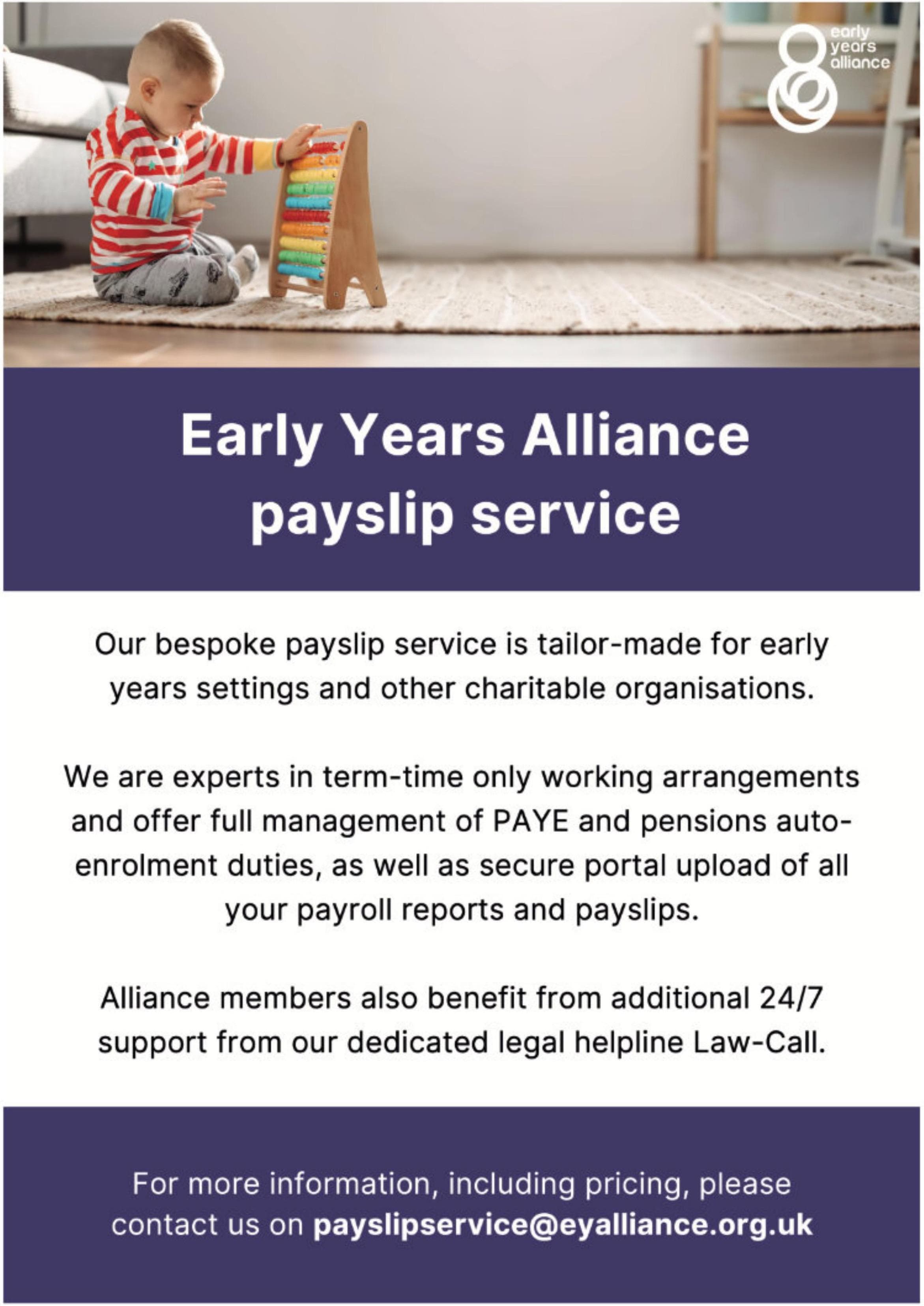 Advert: Early Years Alliance payslip service