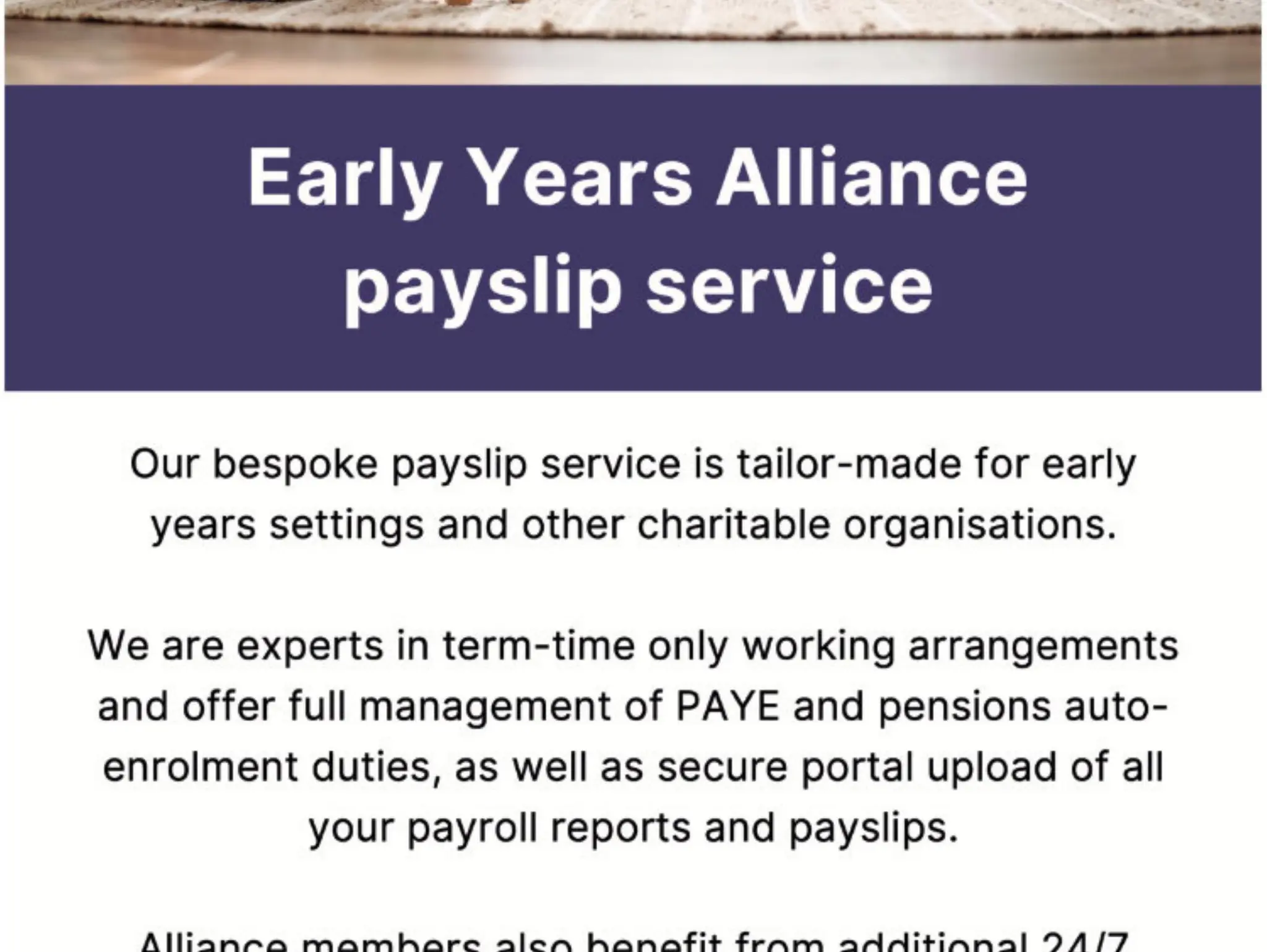 Advert: Early Years Alliance payslip service