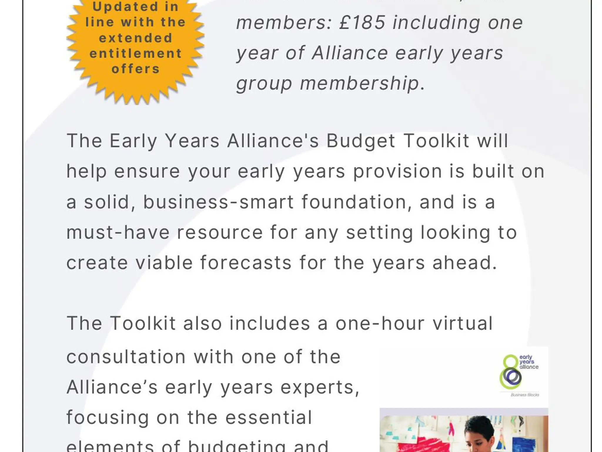Advert: Early Years Alliance budget toolkit