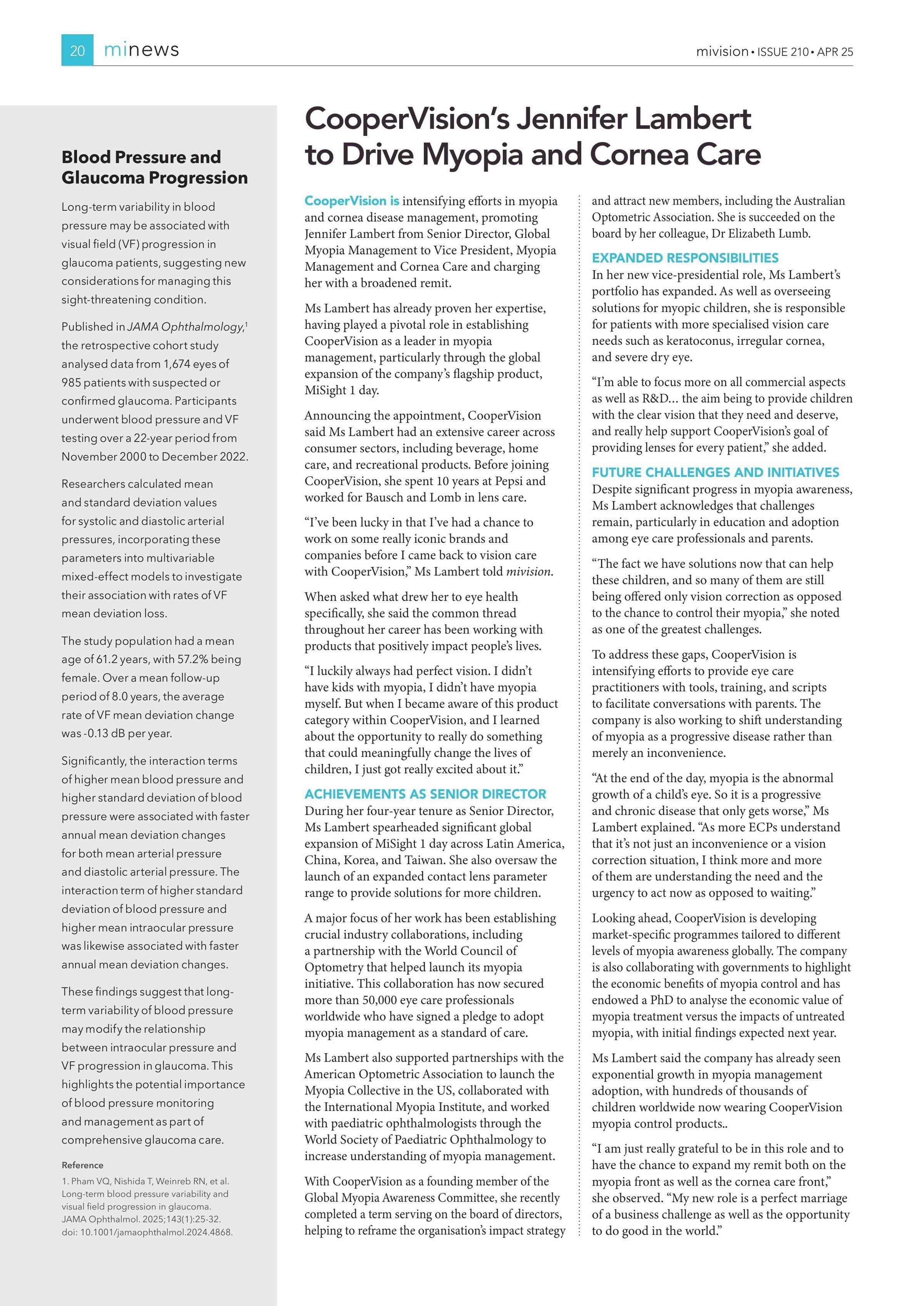 CooperVision’s Jennifer Lambert to Drive Myopia and Cornea Care