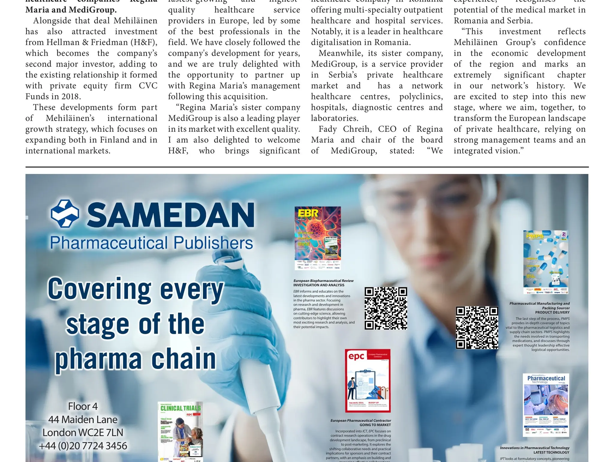 Finland’s Mehiläinen strikes deal with Regina Maria and MediGroup