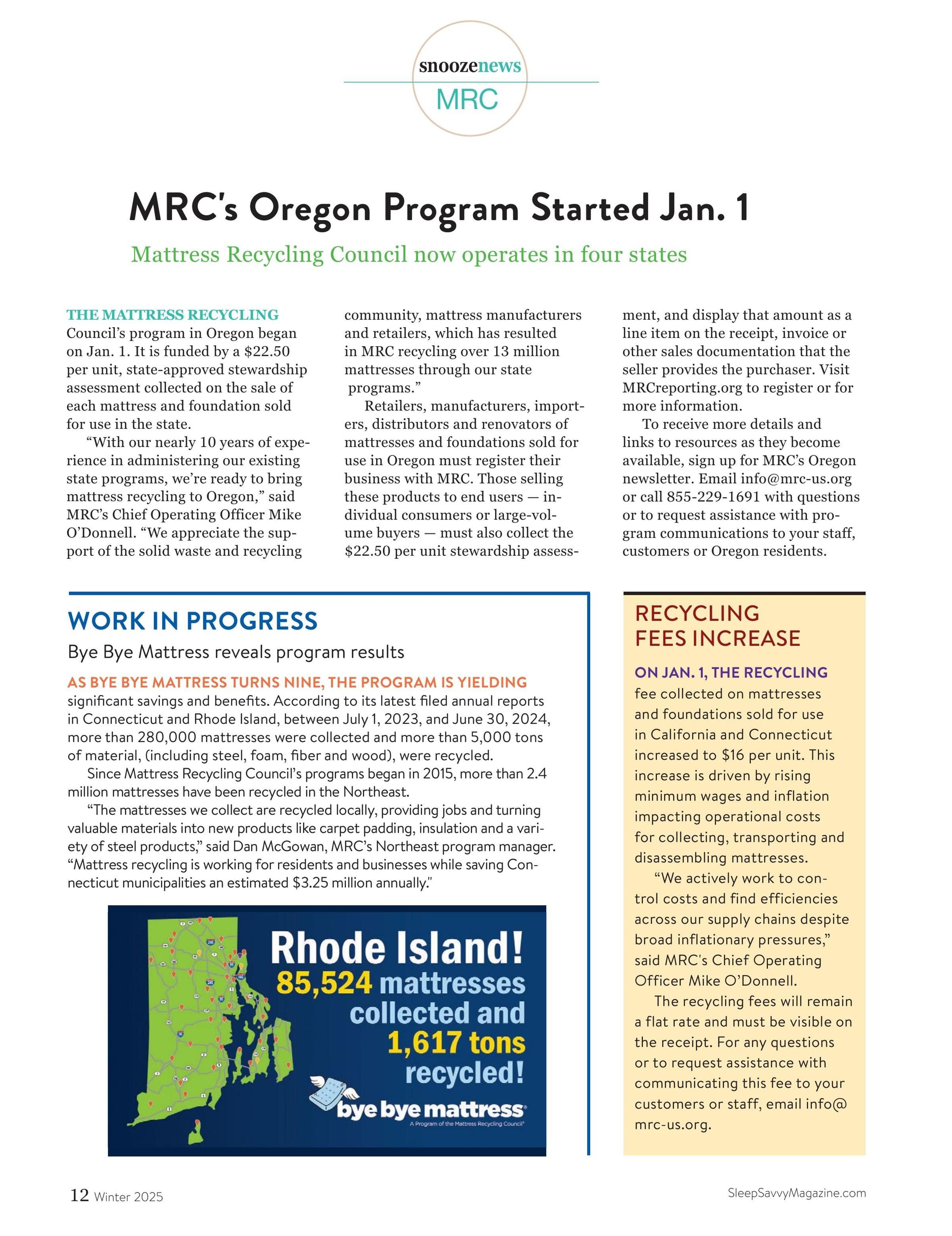 MRC's Oregon Program Started Jan. 1