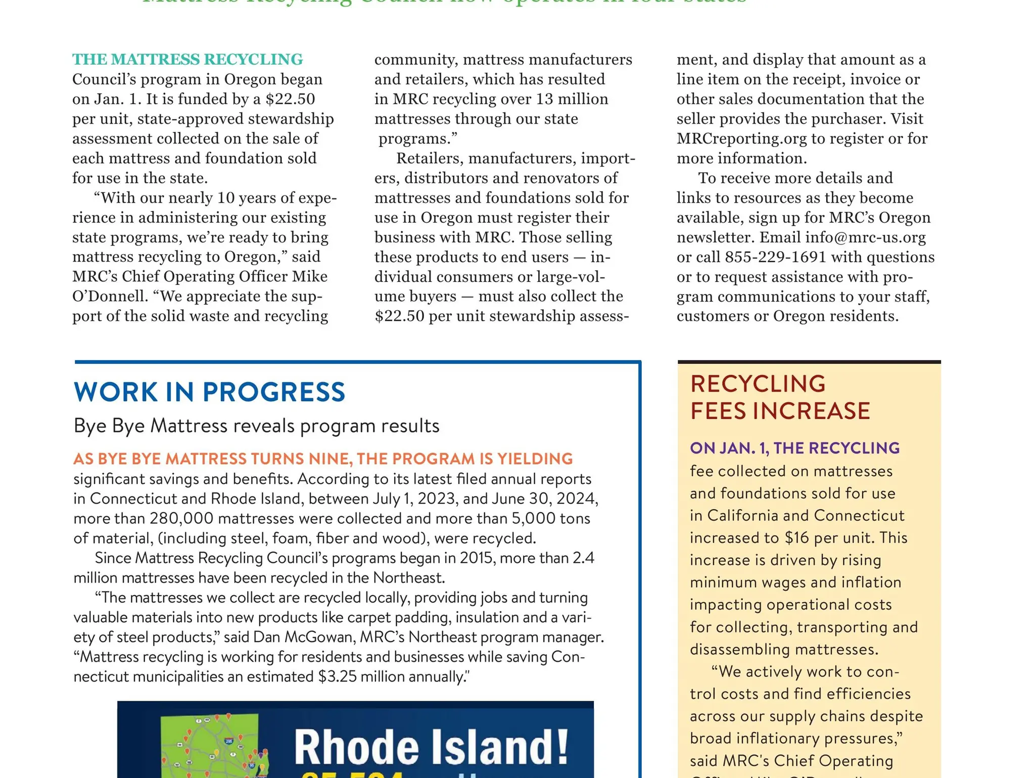 MRC's Oregon Program Started Jan. 1