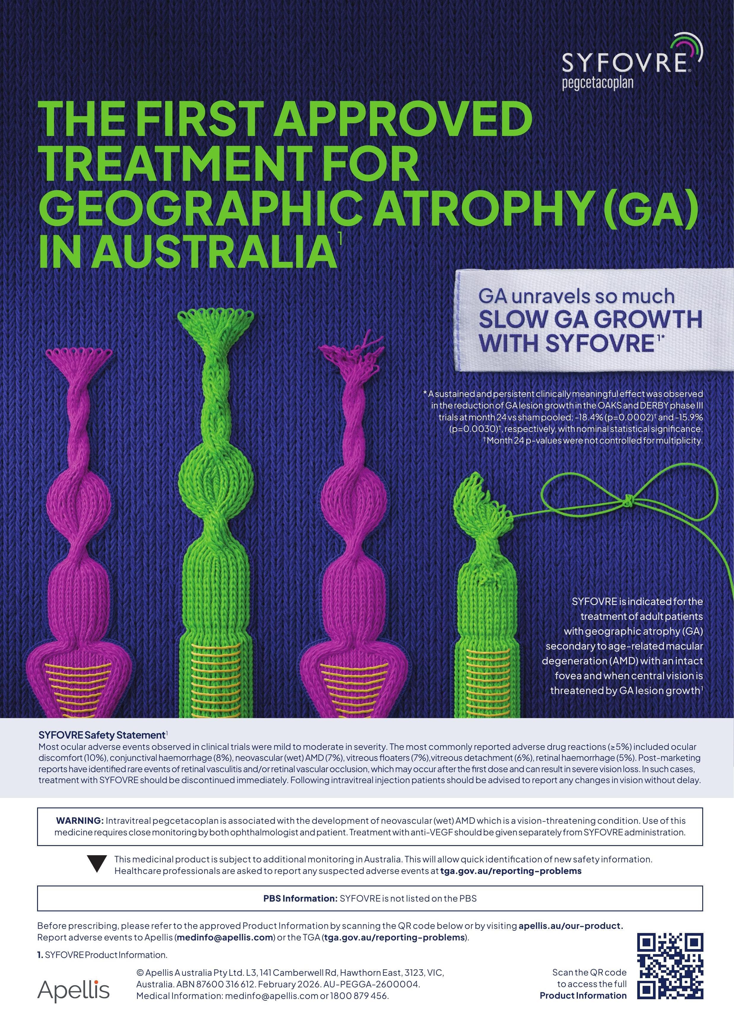 THE FIRST APPROVED TREATMENT FOR GEOGRAPHIC ATROPHY (GA) IN AUSTRALIA