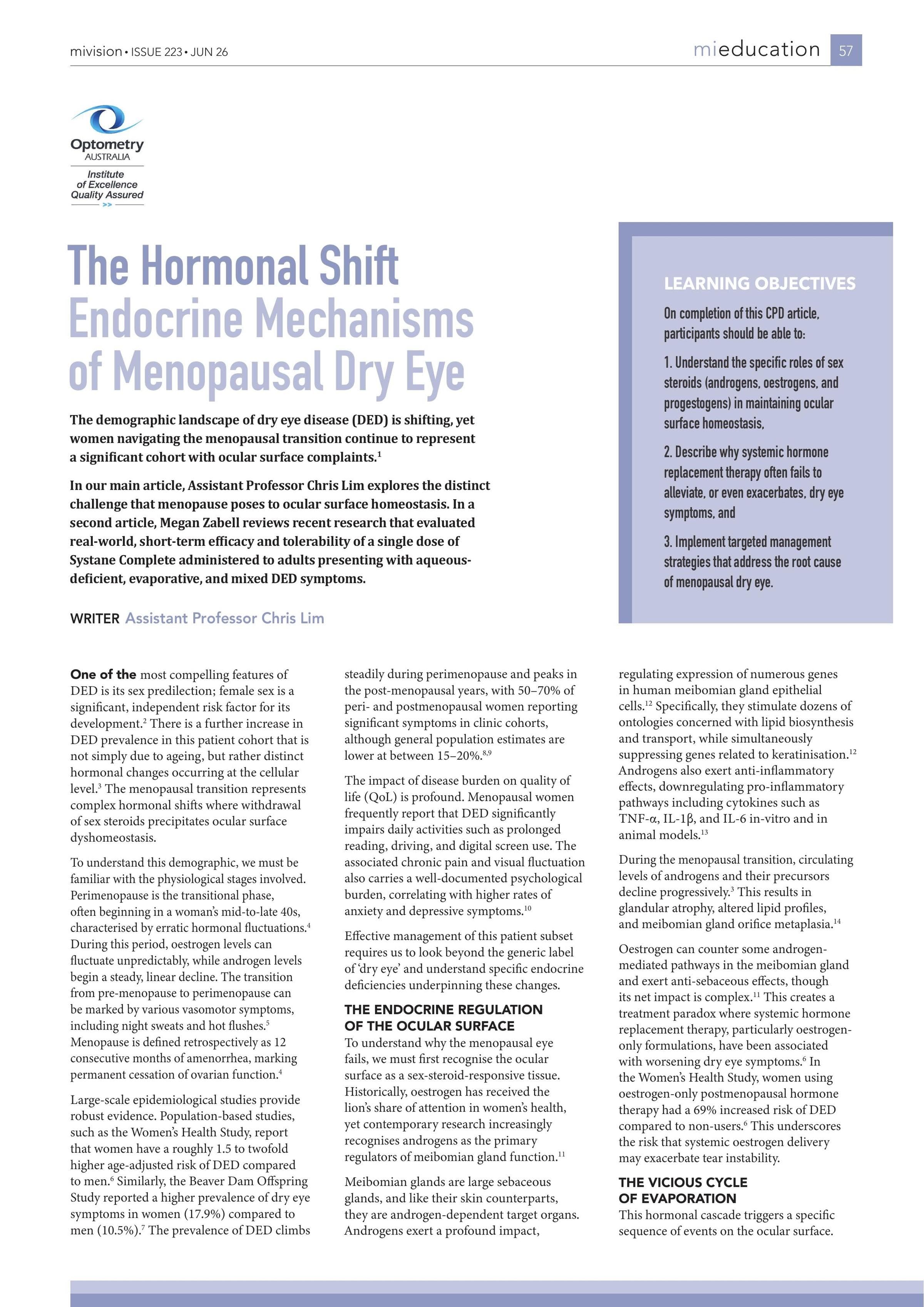 The Hormonal Shift Endocrine Mechanisms of Menopausal Dry Eye