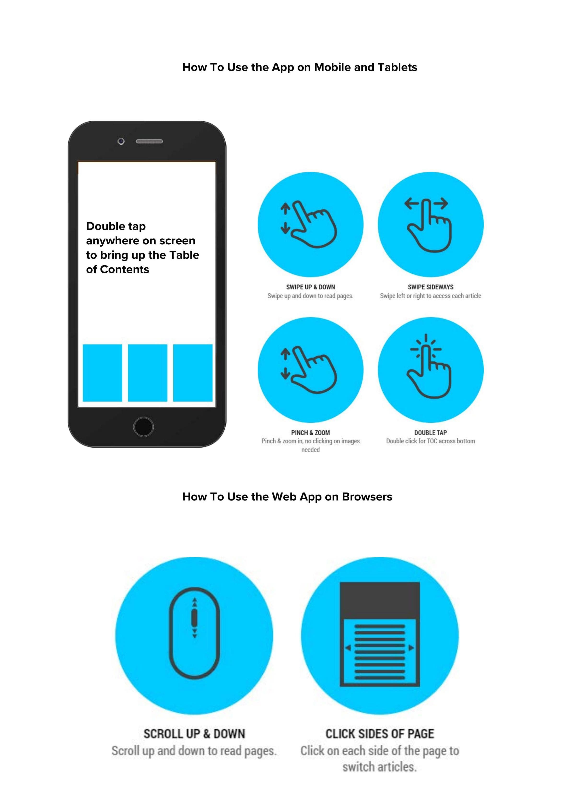 Double tap anywhere on screen to bring up the Table of Contents