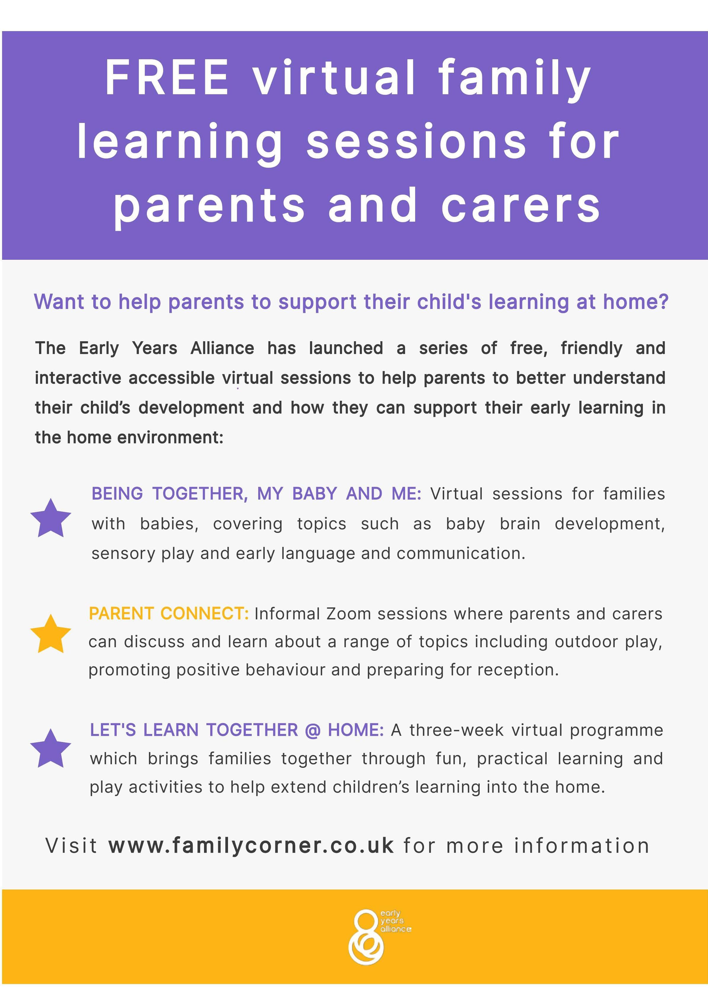 FREE virtual family learning sessions for parents and carers
