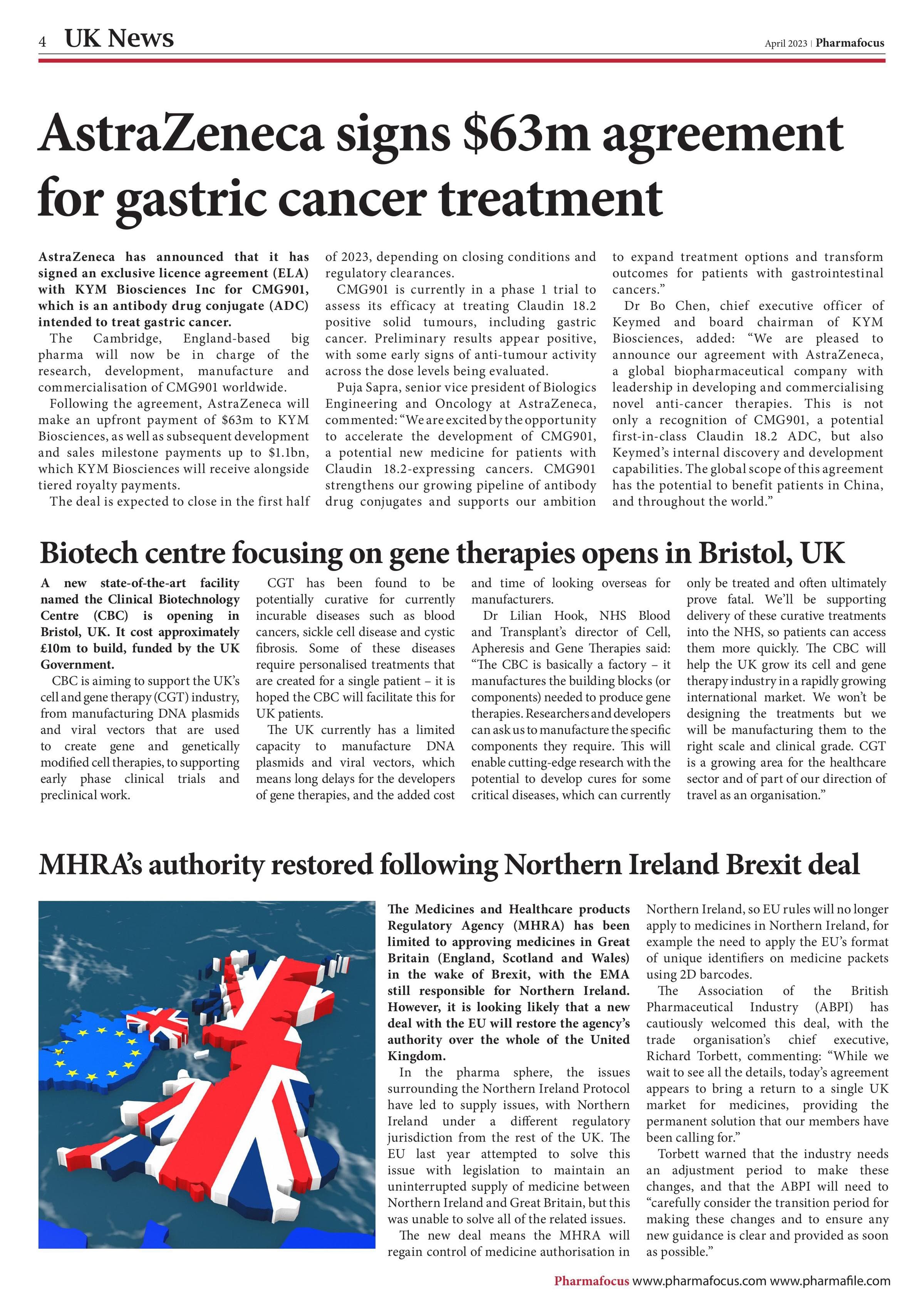 AstraZeneca signs $63m agreement for gastric cancer treatment