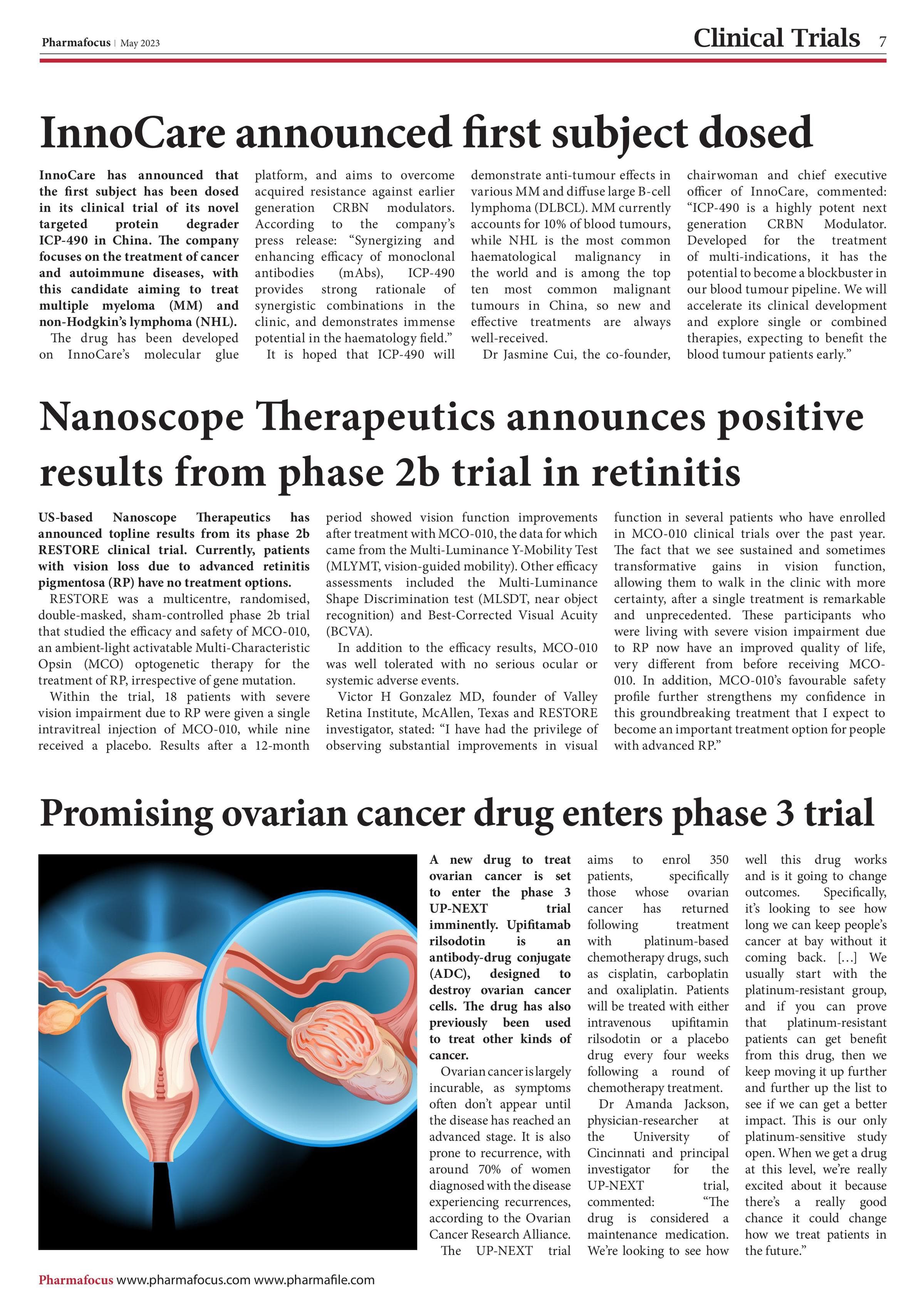 InnoCare announced first subject dosed