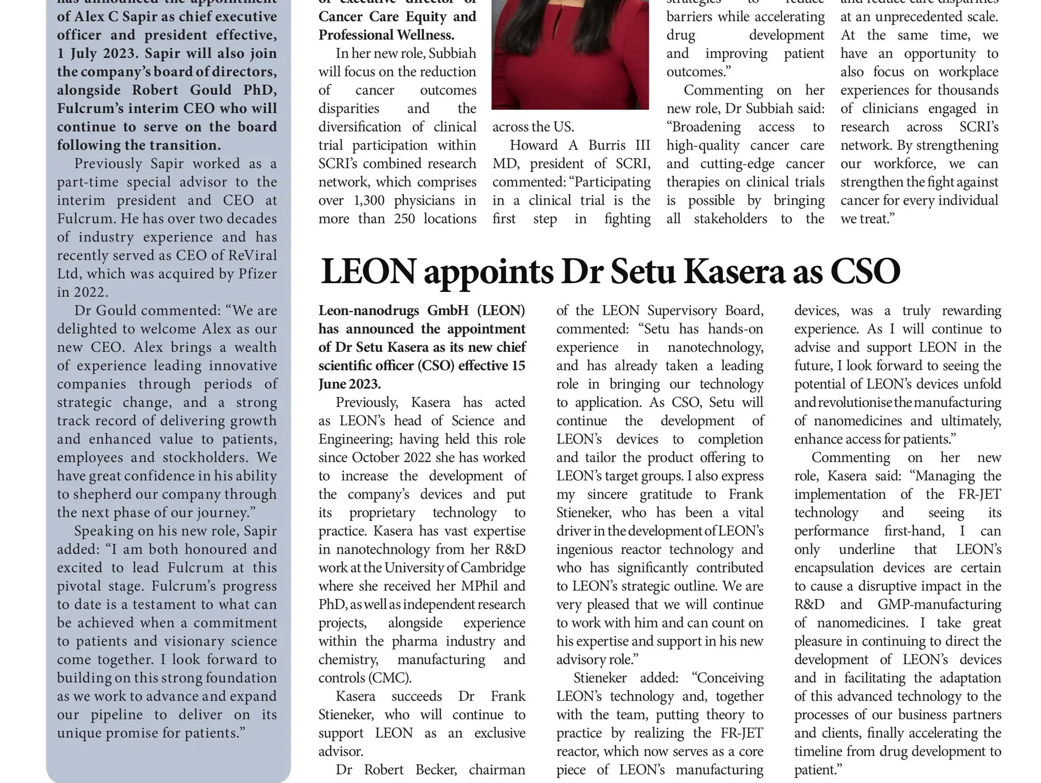 LEON appoints Dr Setu Kasera as CSO
