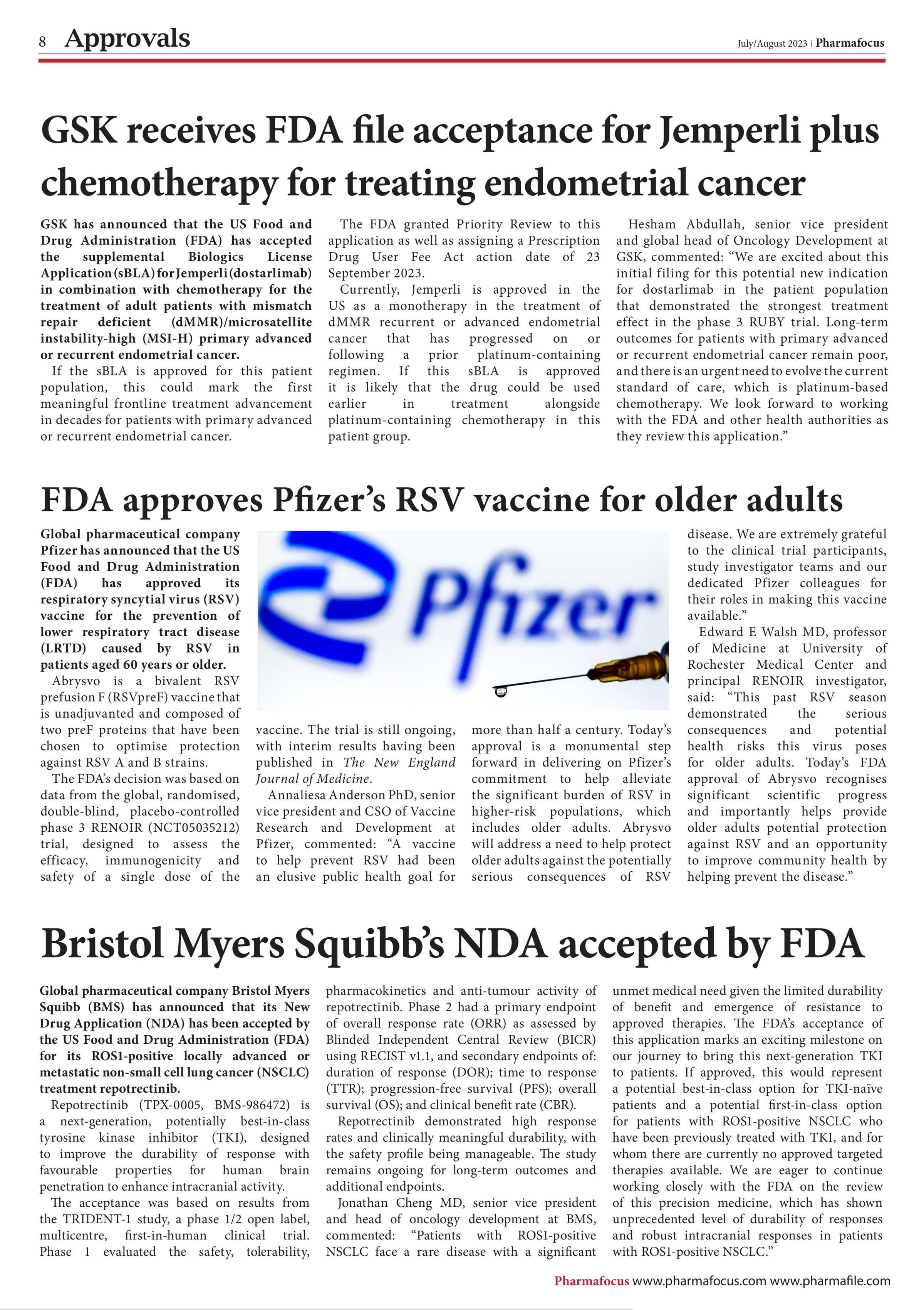 GSK receives FDA file acceptance for Jemperli plus chemotherapy for treating endometrial cancer