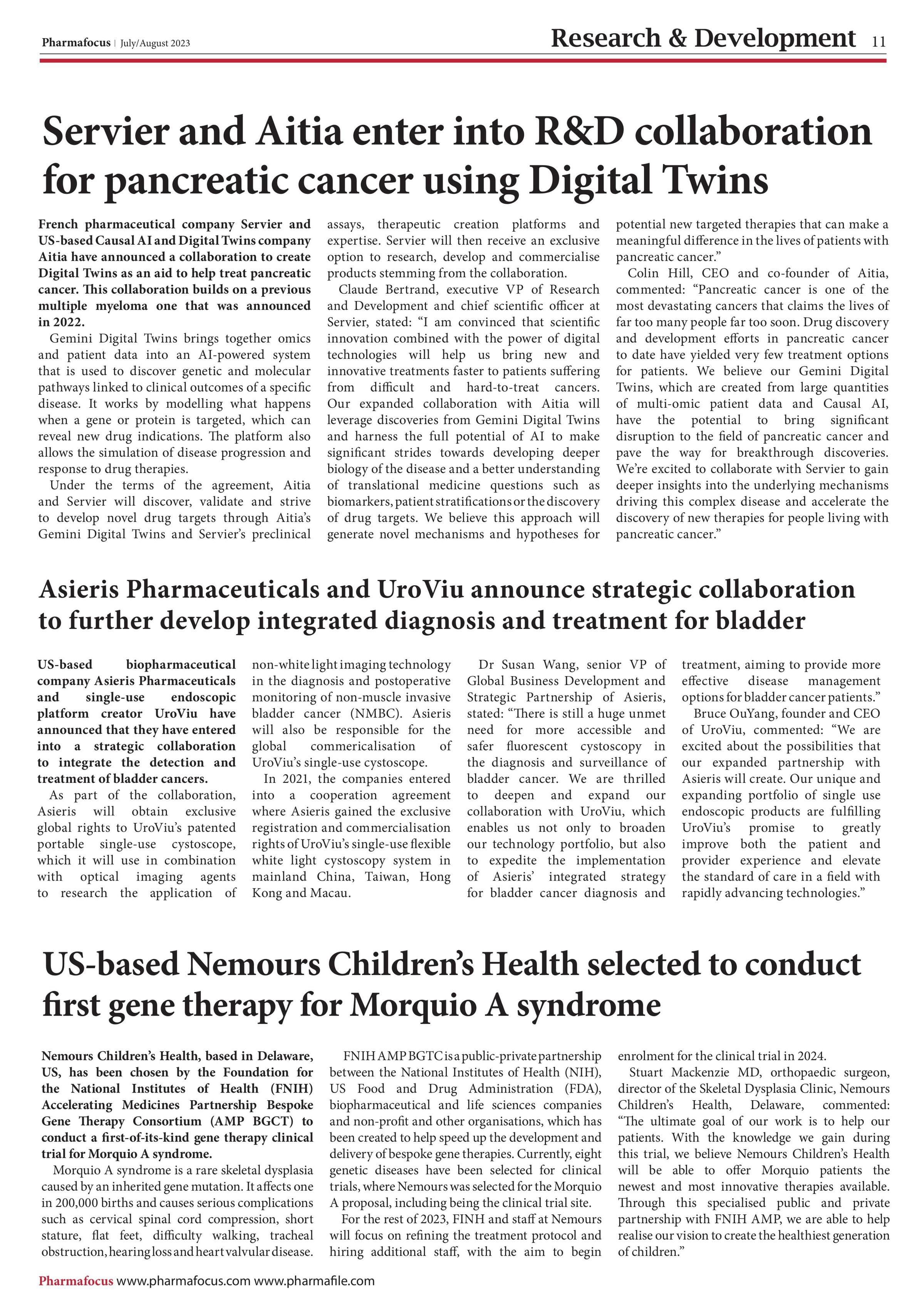 Servier and Aitia enter into R&D collaboration for pancreatic cancer using Digital Twins