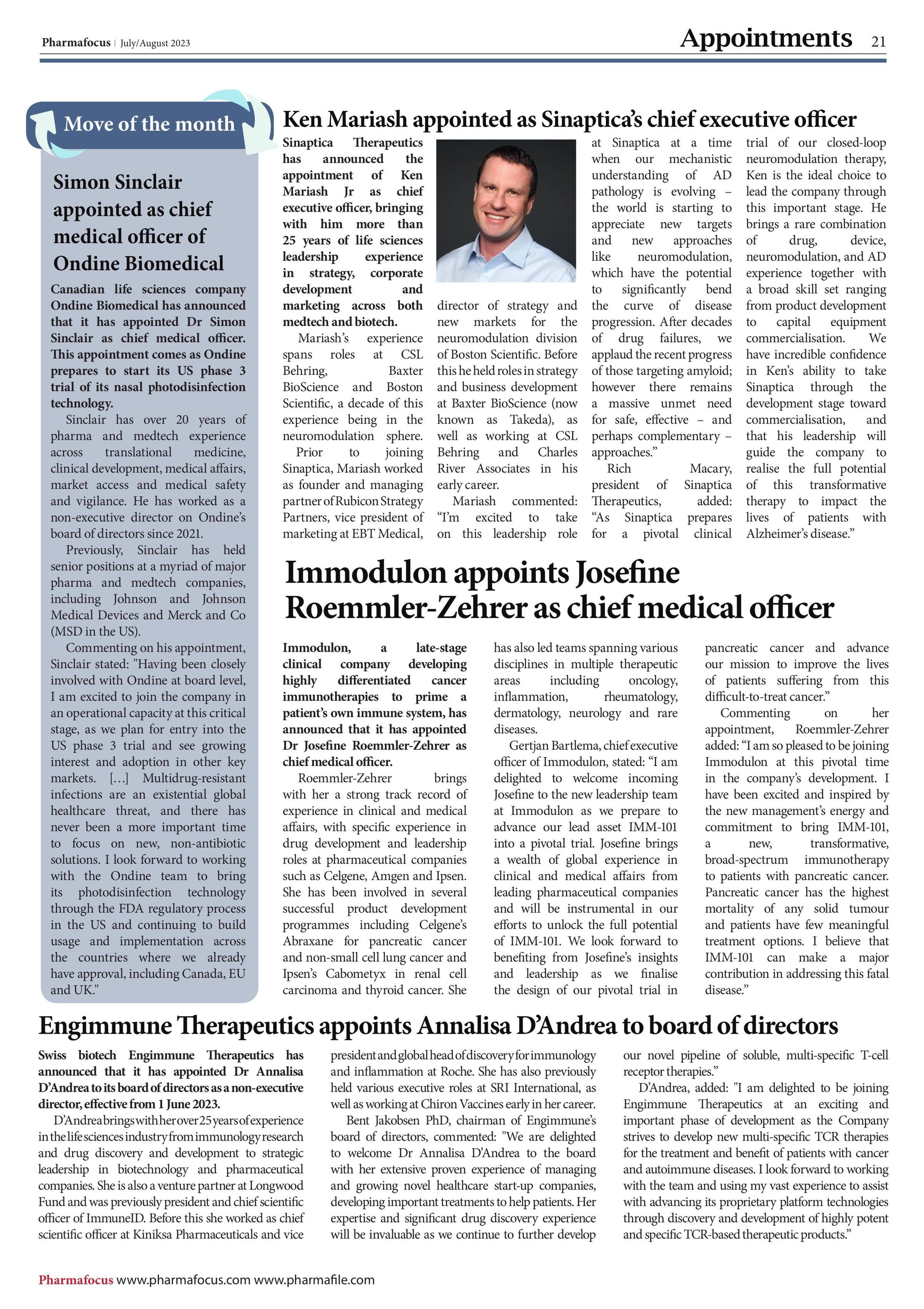 Simon Sinclair appointed as chief medical officer of Ondine Biomedical 