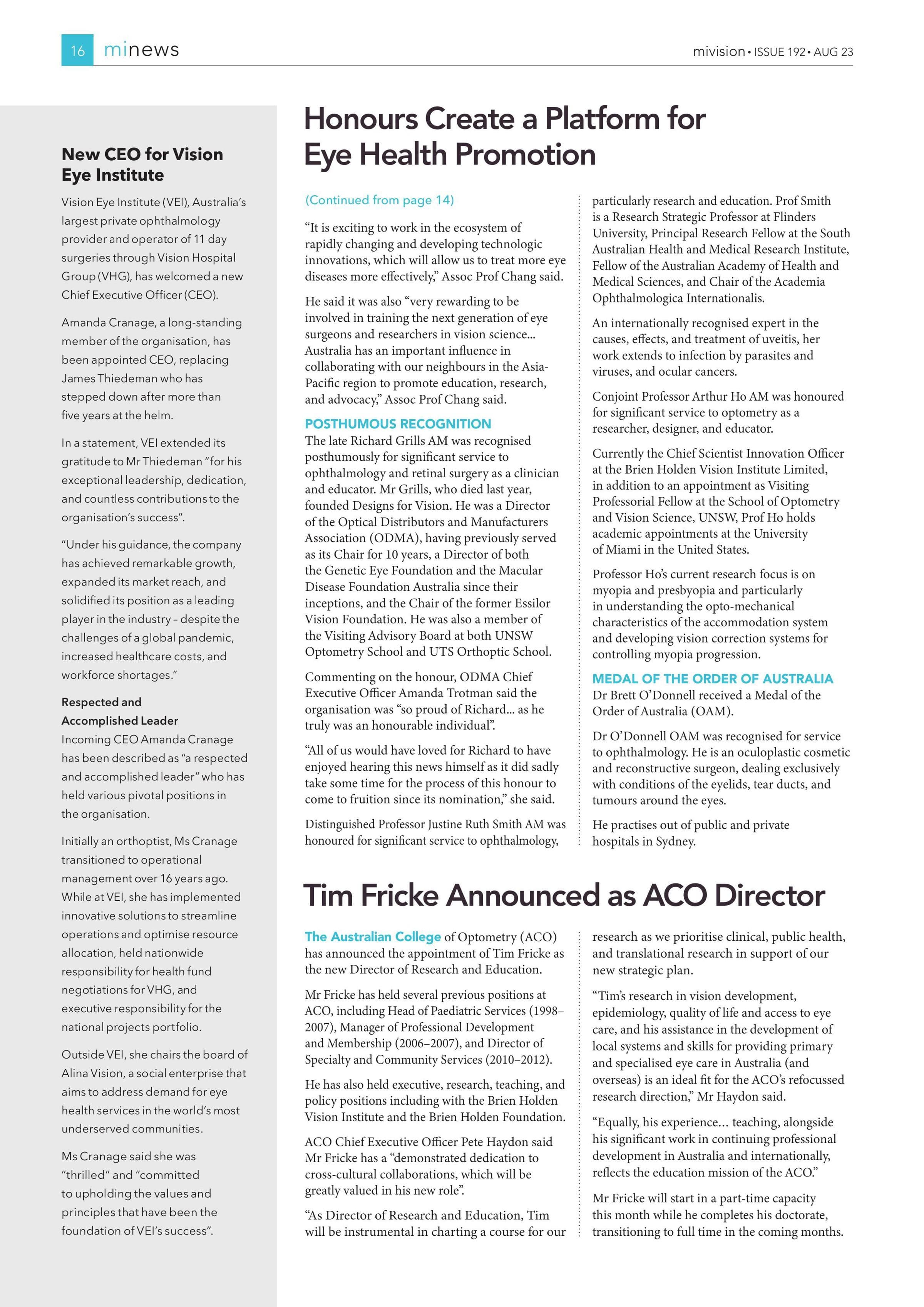 New CEO for Vision Eye Institute