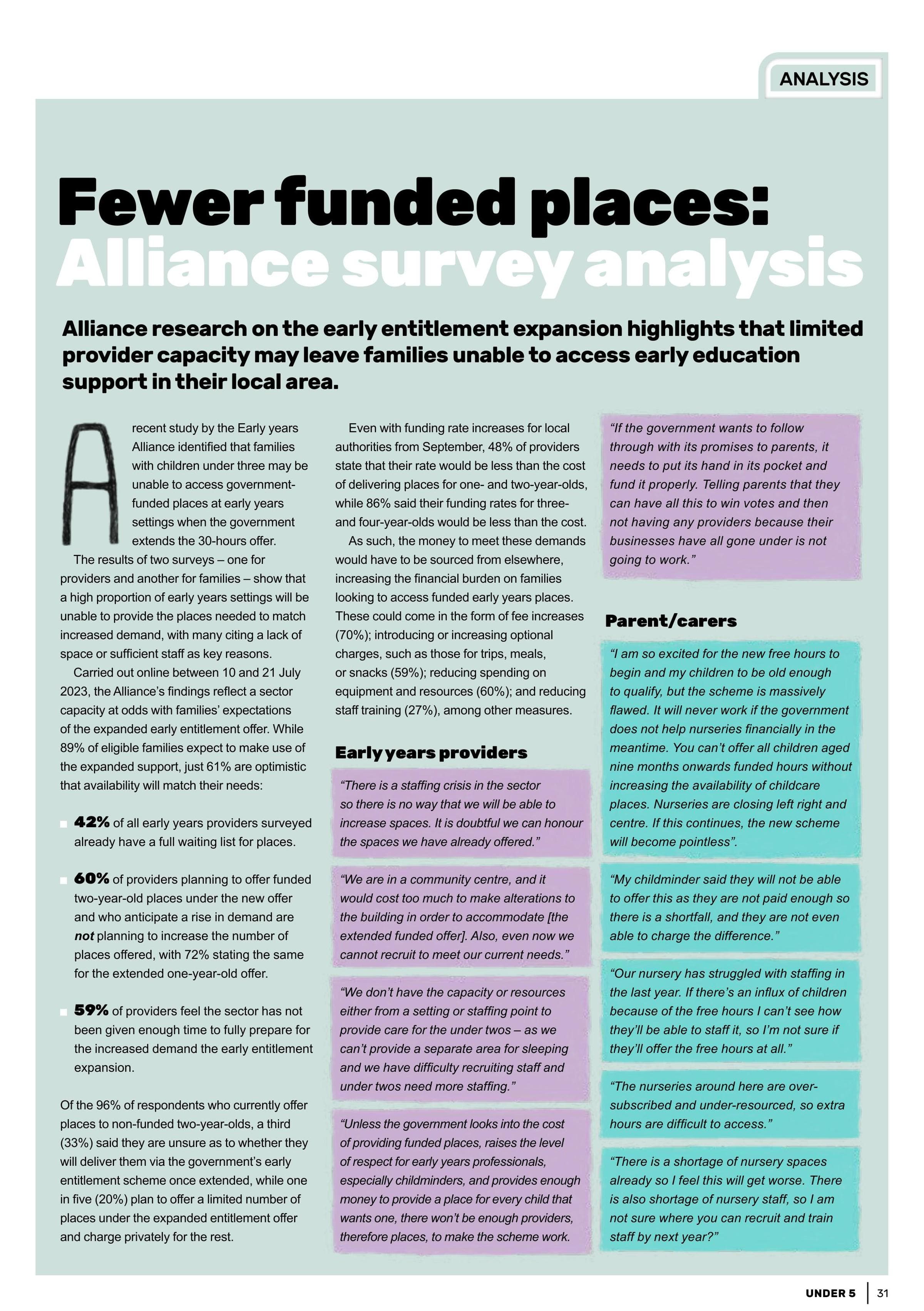 Fewer funded places: Alliance survey analysis
