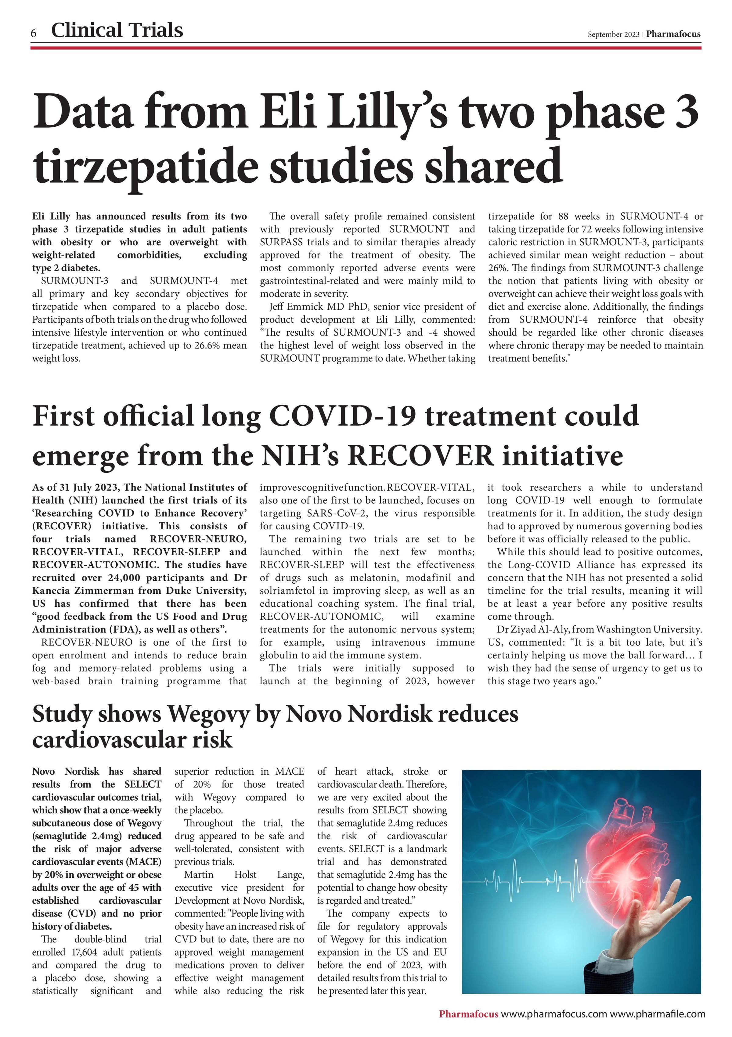 Data from Eli Lilly’s two phase 3 tirzepatide studies shared