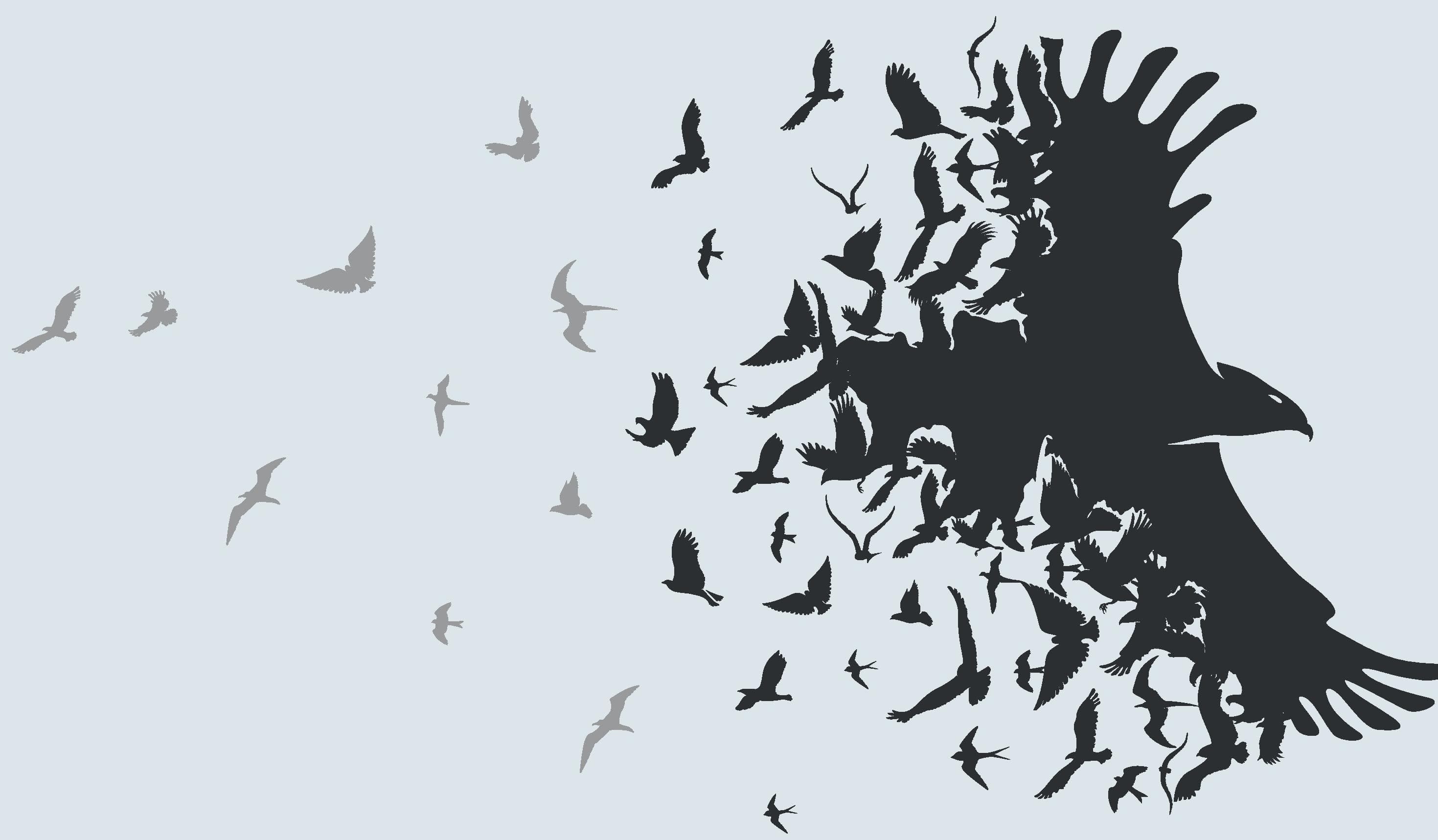 The ironed feathered eagles are now in flight