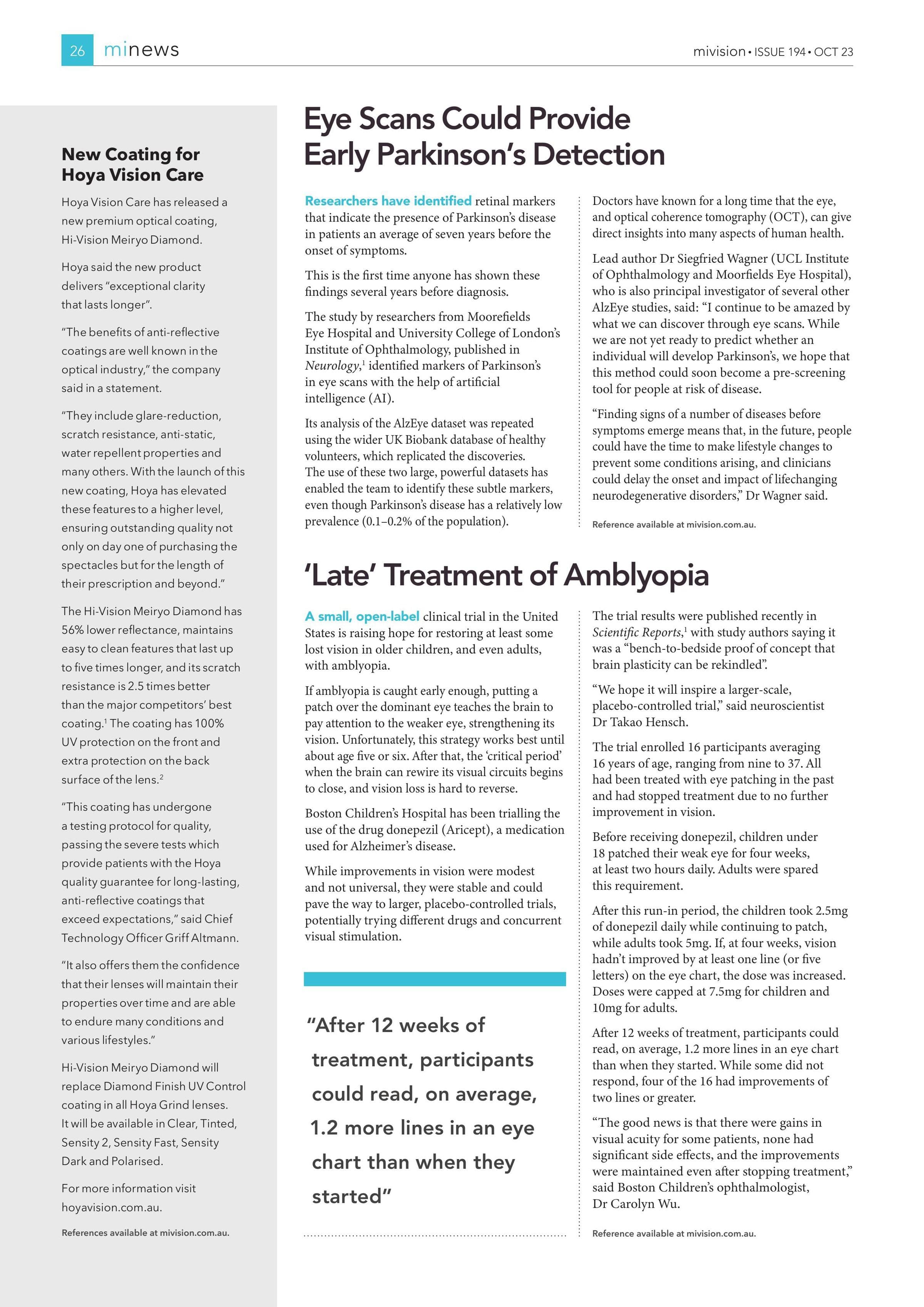 New Coating for Hoya Vision Care