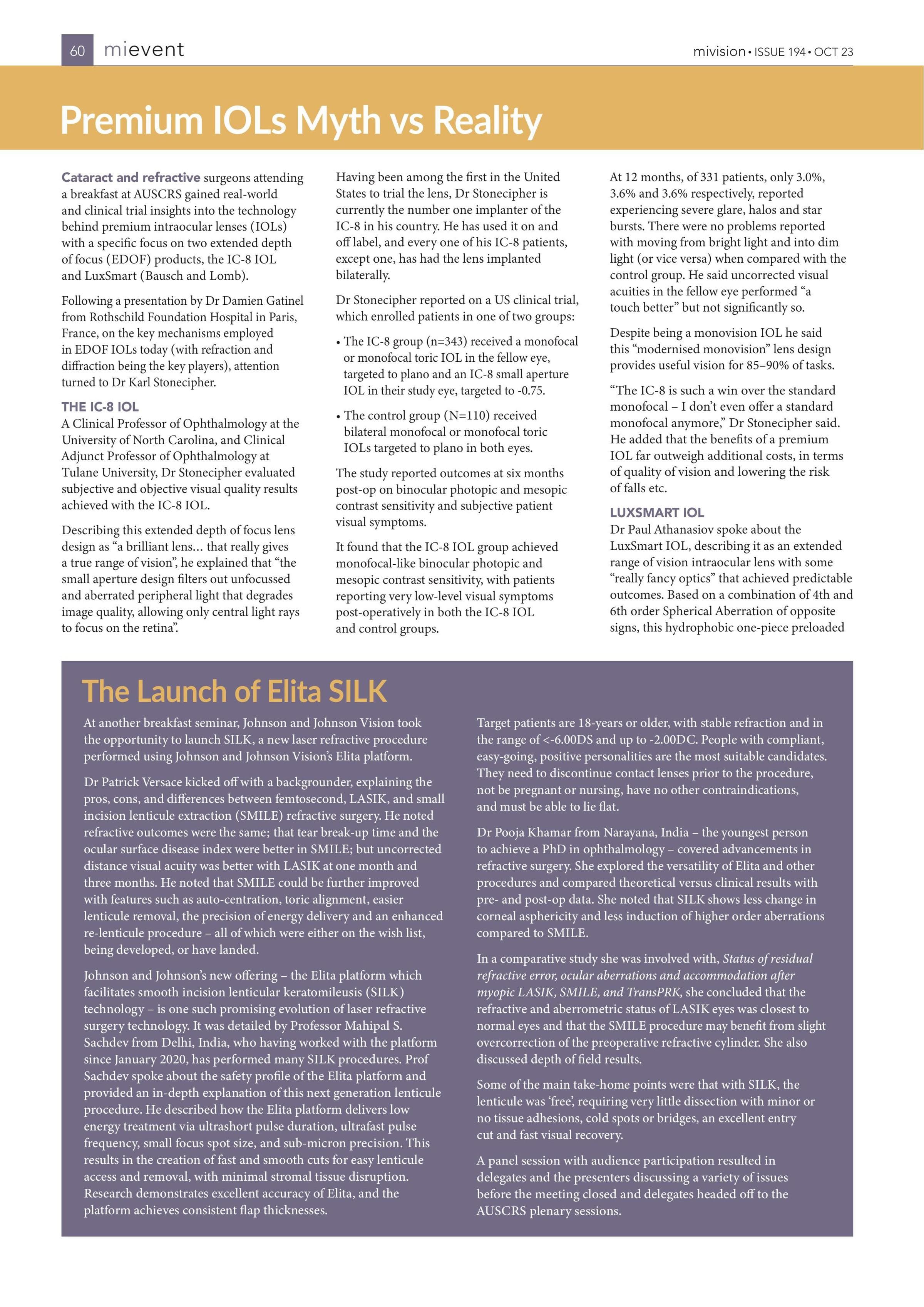 Premium IOLs Myth vs Reality