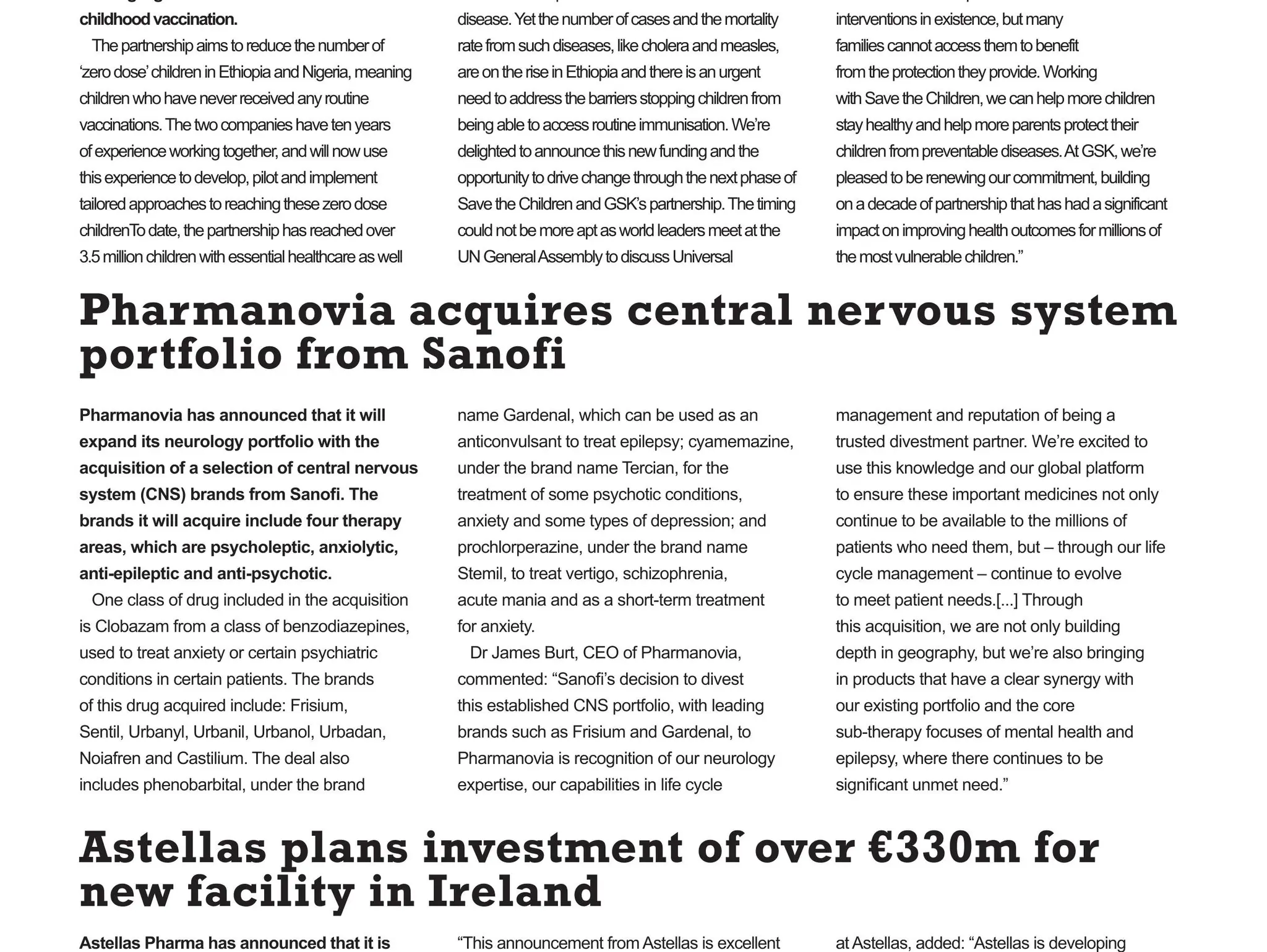 Pharmanovia acquires central nervous system portfolio from Sanofi